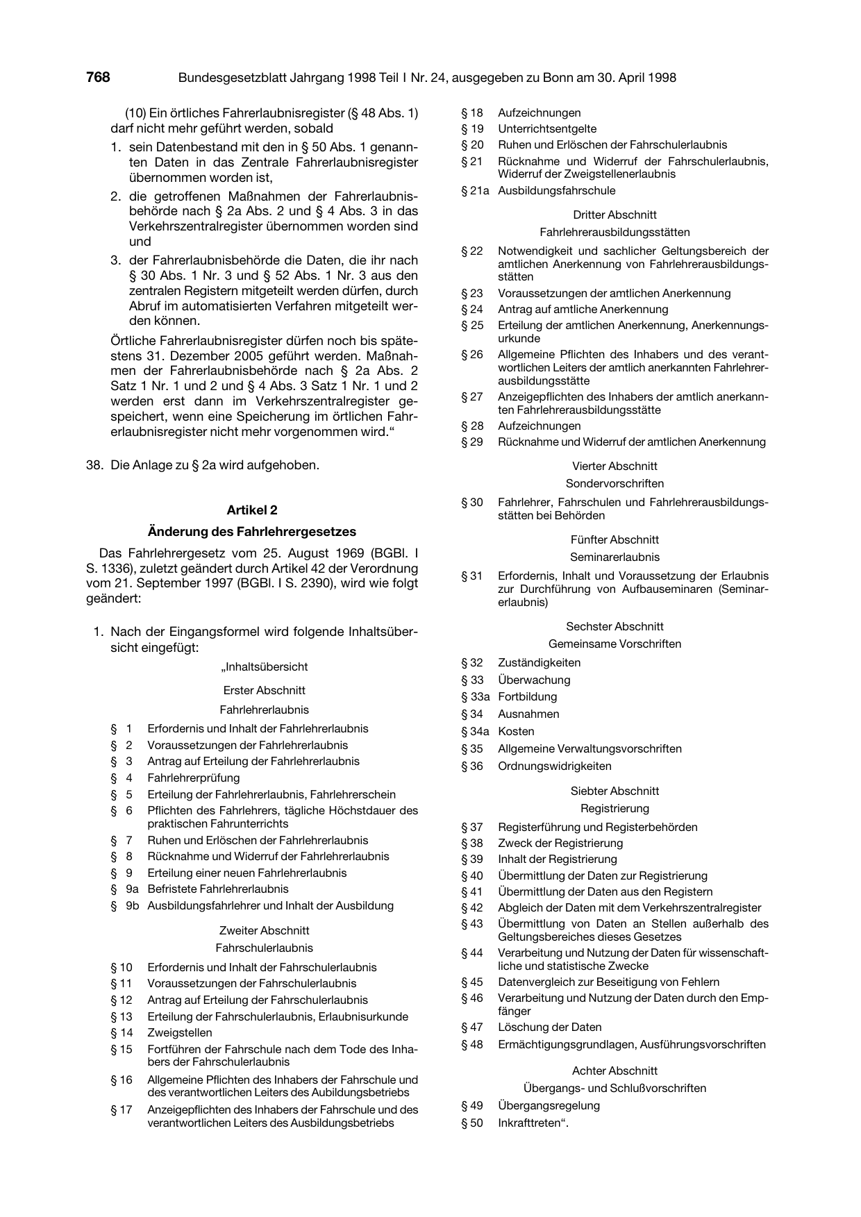 BGBl. 1998, Seite 768 — Originalseite als Abbildung