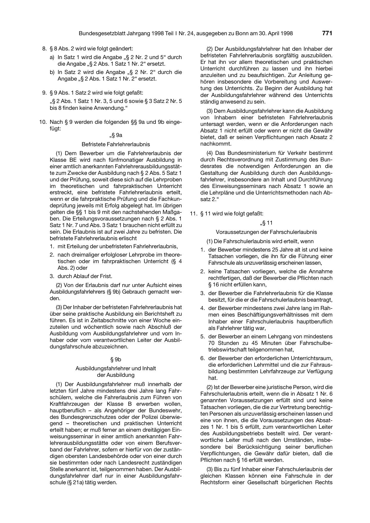 BGBl. 1998, Seite 771 — Originalseite als Abbildung