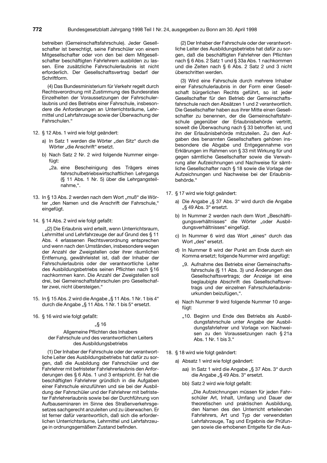 BGBl. 1998, Seite 772 — Originalseite als Abbildung