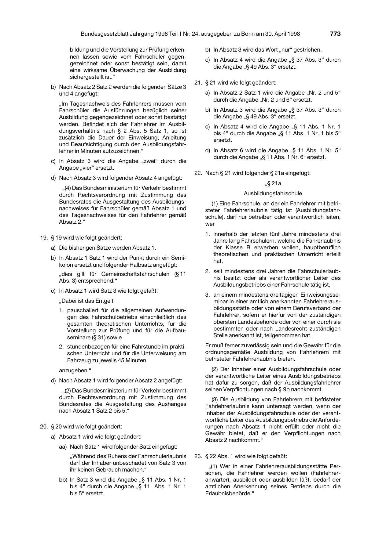 BGBl. 1998, Seite 773 — Originalseite als Abbildung