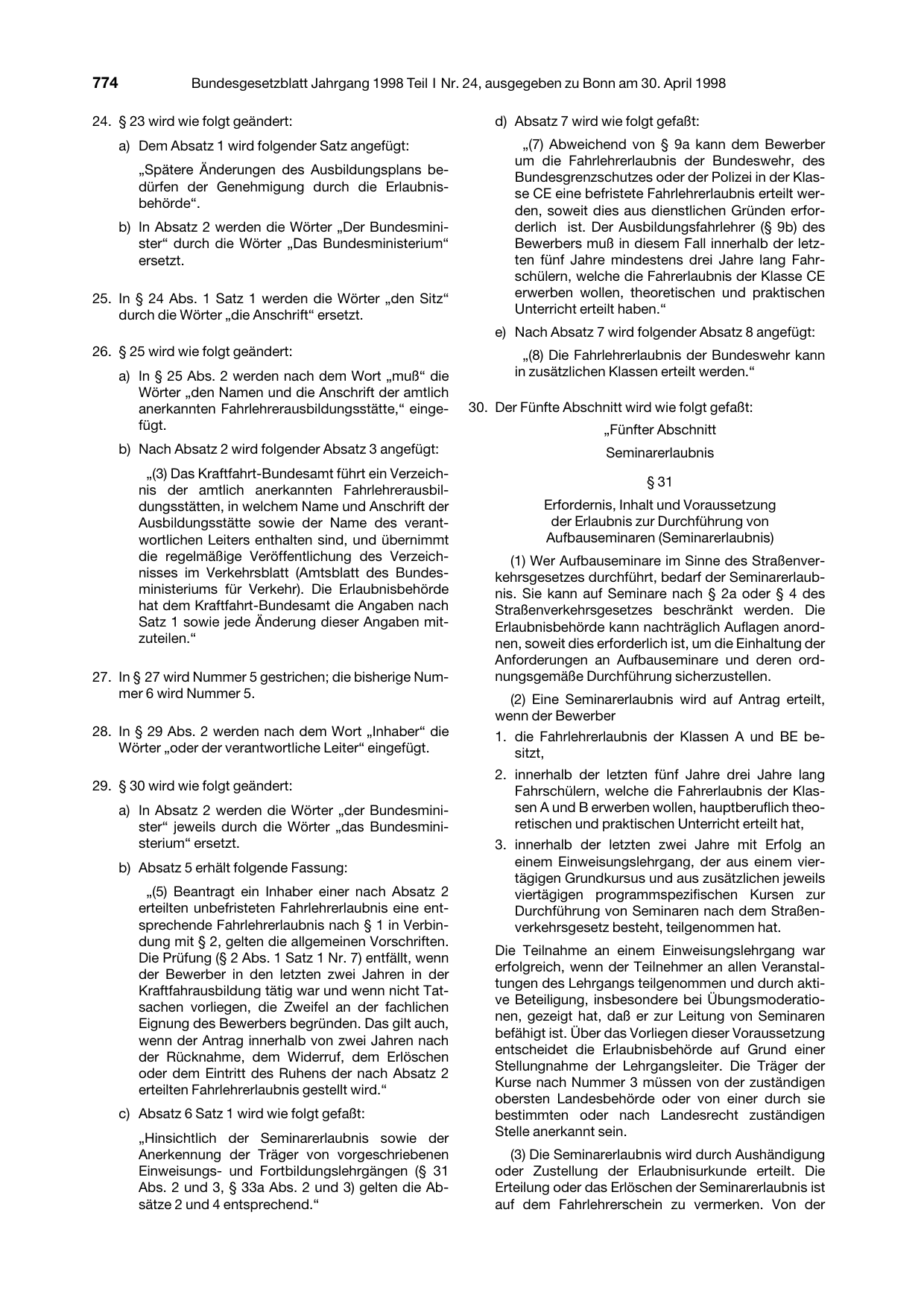 BGBl. 1998, Seite 774 — Originalseite als Abbildung