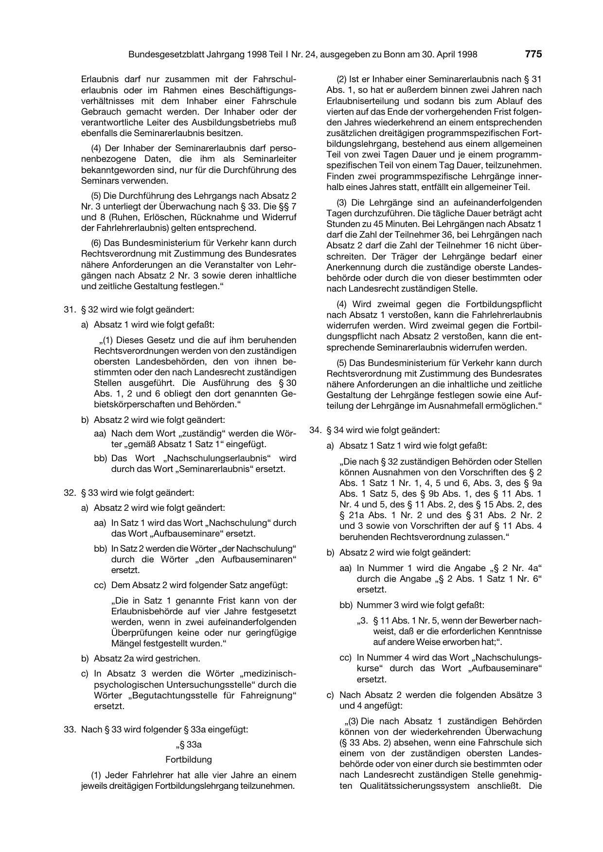 BGBl. 1998, Seite 775 — Originalseite als Abbildung