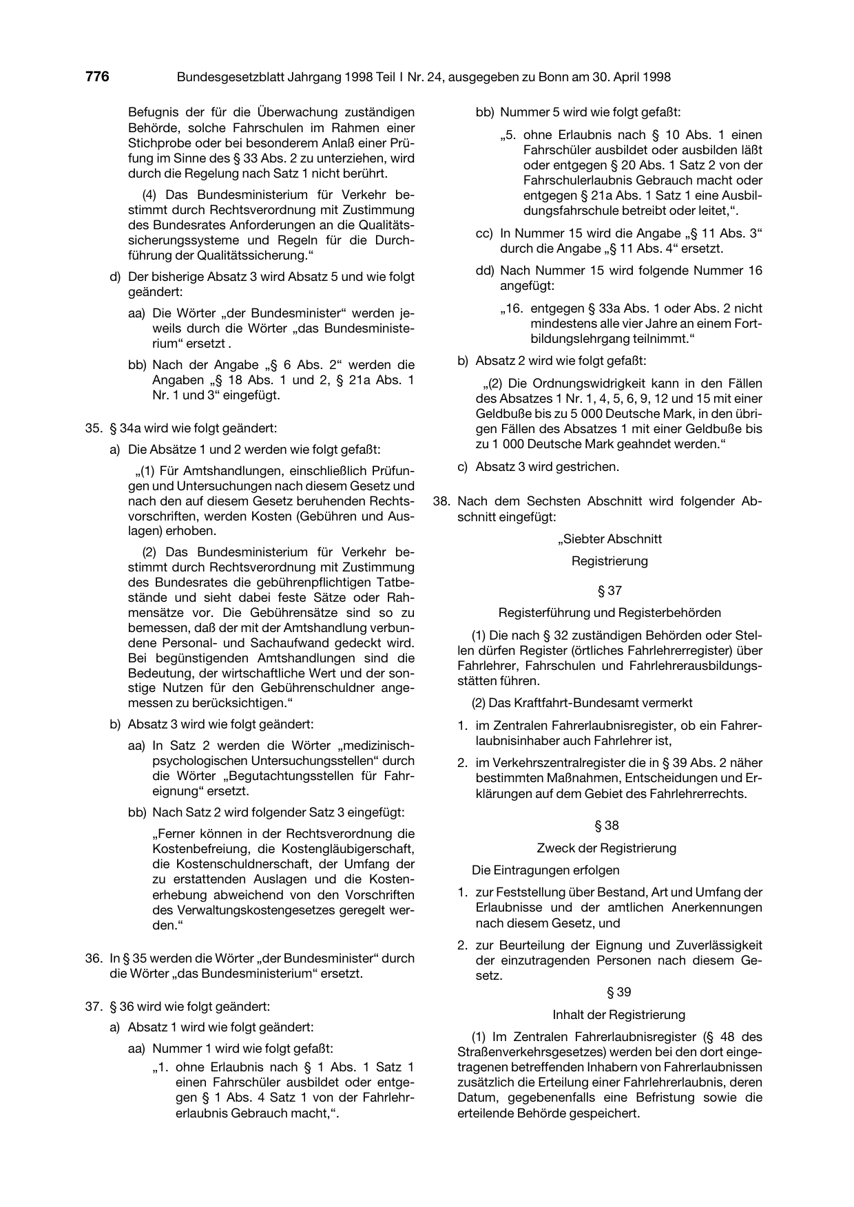 BGBl. 1998, Seite 776 — Originalseite als Abbildung