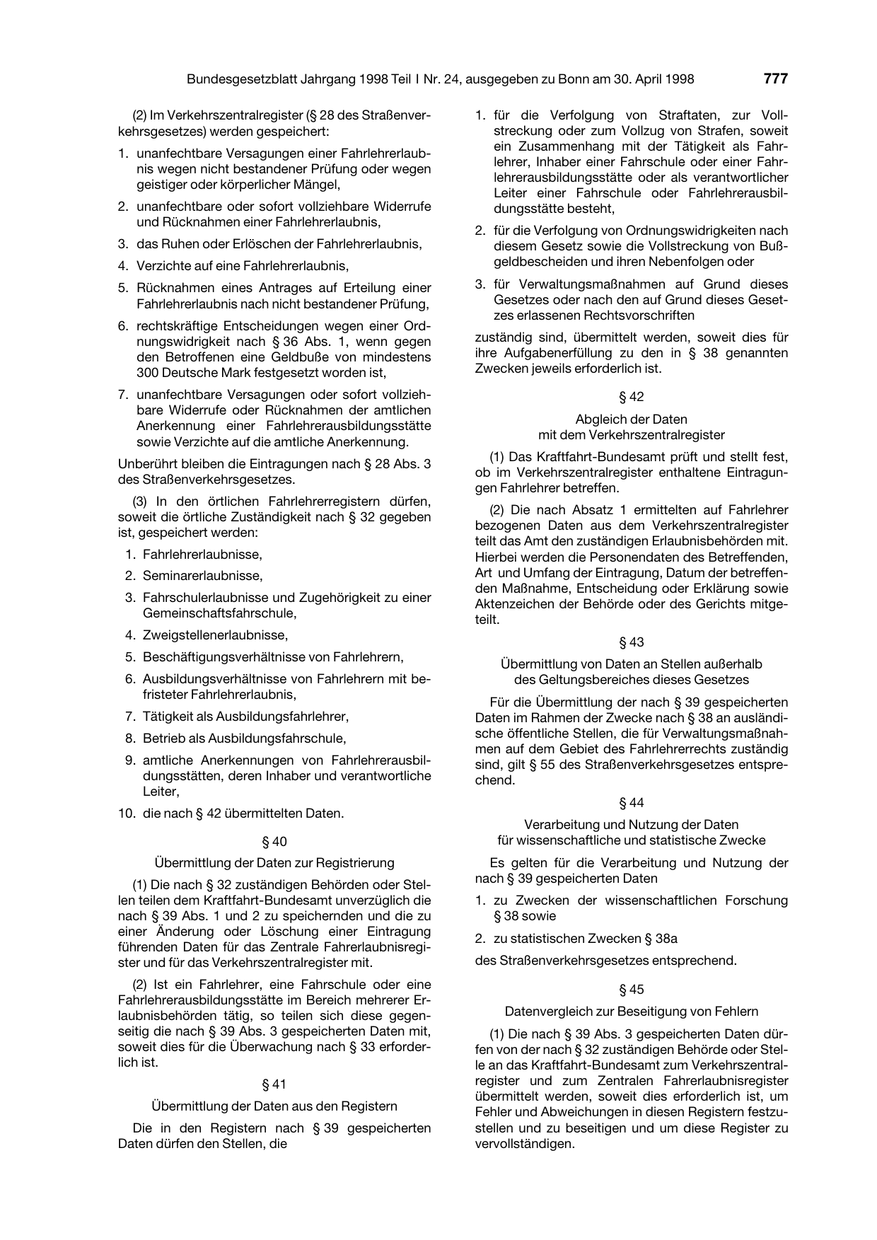 BGBl. 1998, Seite 777 — Originalseite als Abbildung