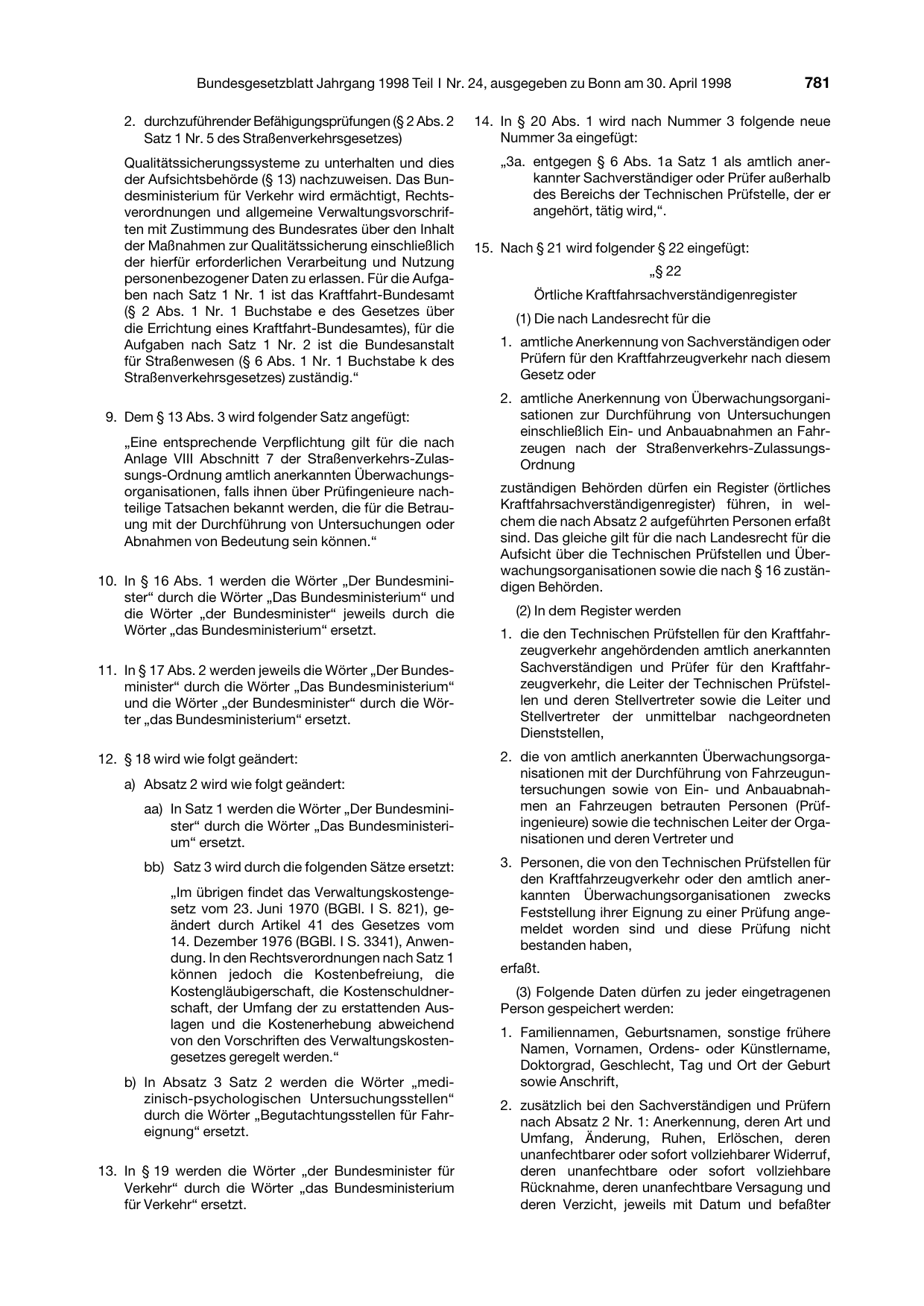 BGBl. 1998, Seite 781 — Originalseite als Abbildung