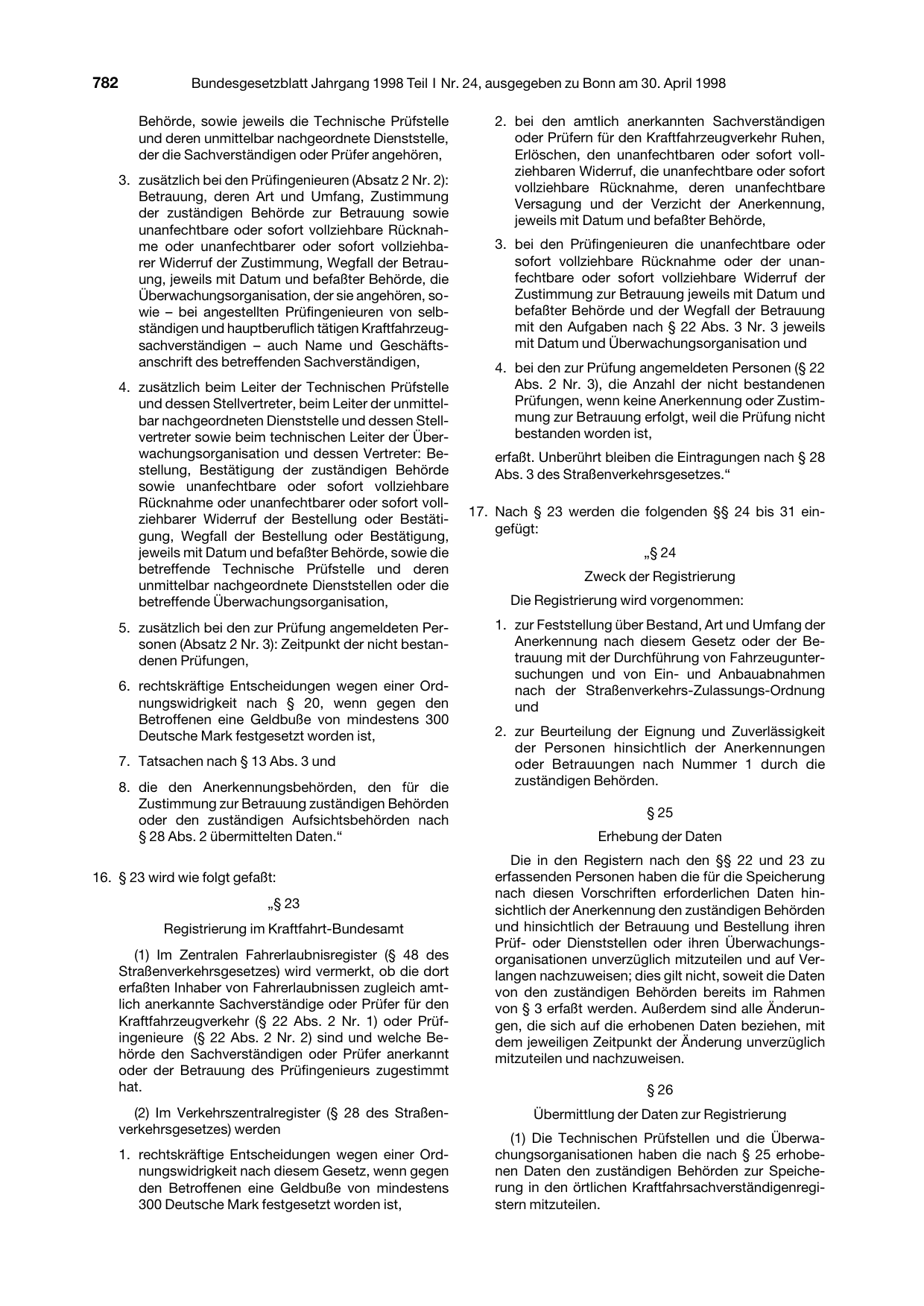 BGBl. 1998, Seite 782 — Originalseite als Abbildung