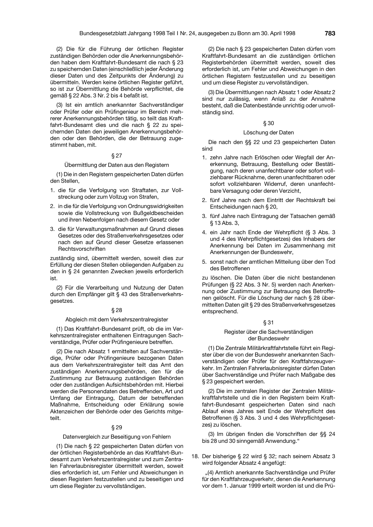 BGBl. 1998, Seite 783 — Originalseite als Abbildung