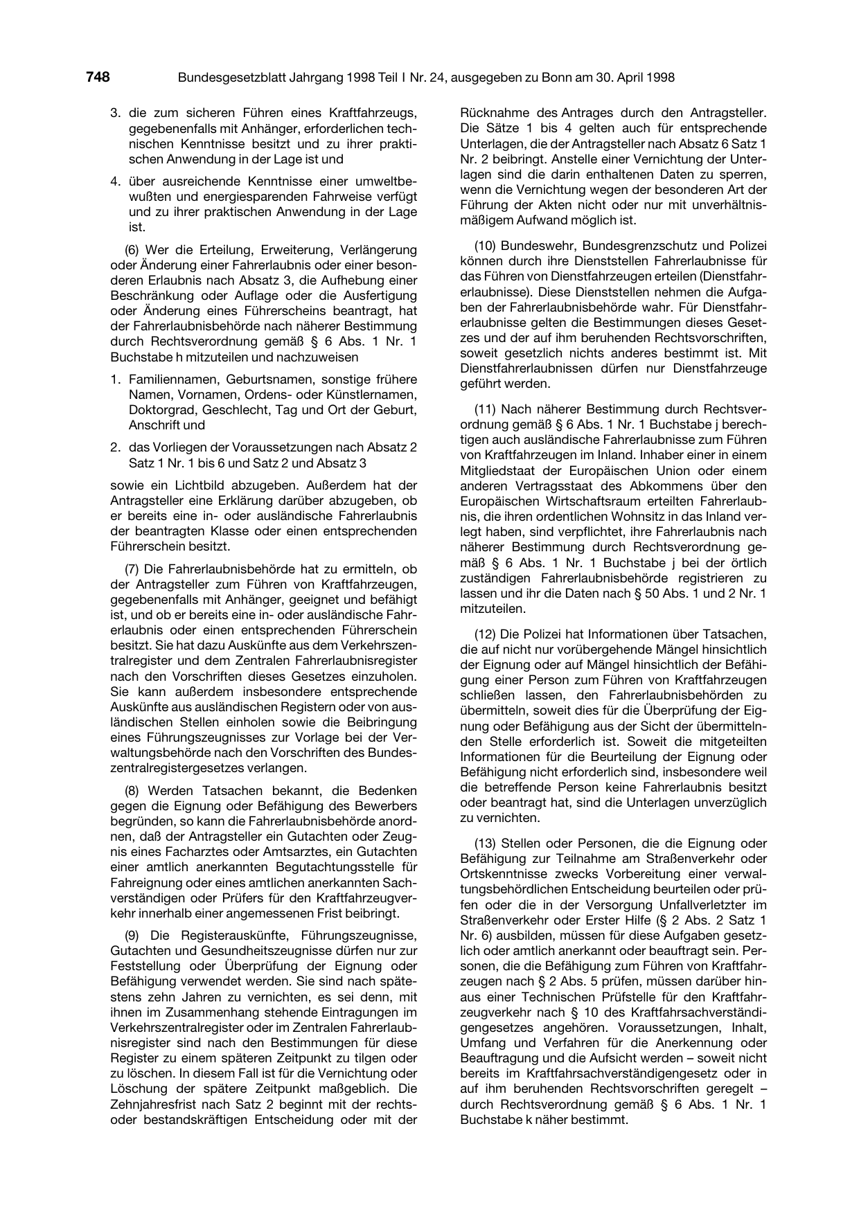 BGBl. 1998, Seite 748 — Originalseite als Abbildung