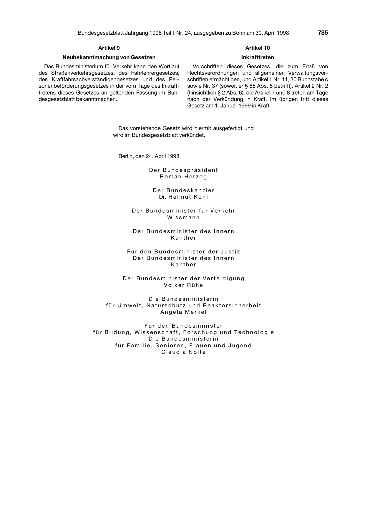 BGBl. 1998, Seite 785 — Originalseite als Abbildung