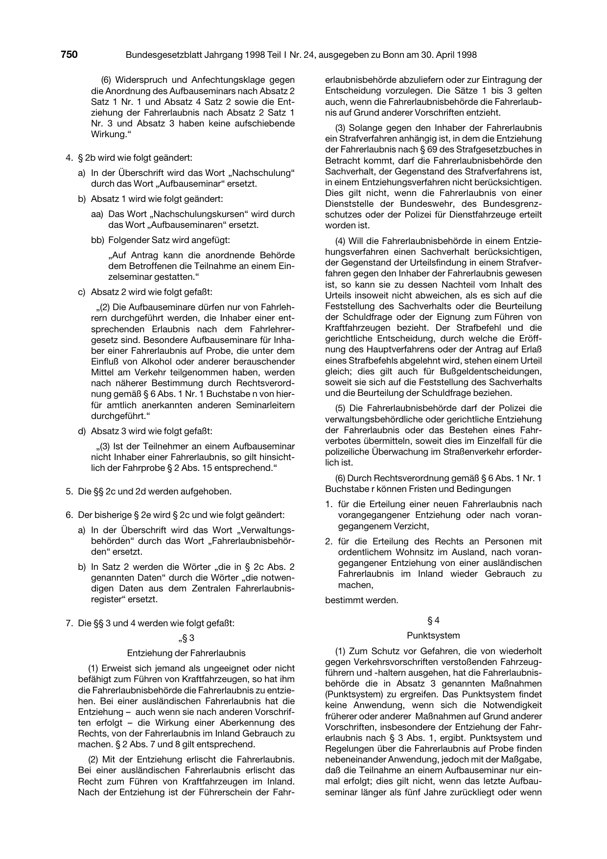 BGBl. 1998, Seite 750 — Originalseite als Abbildung