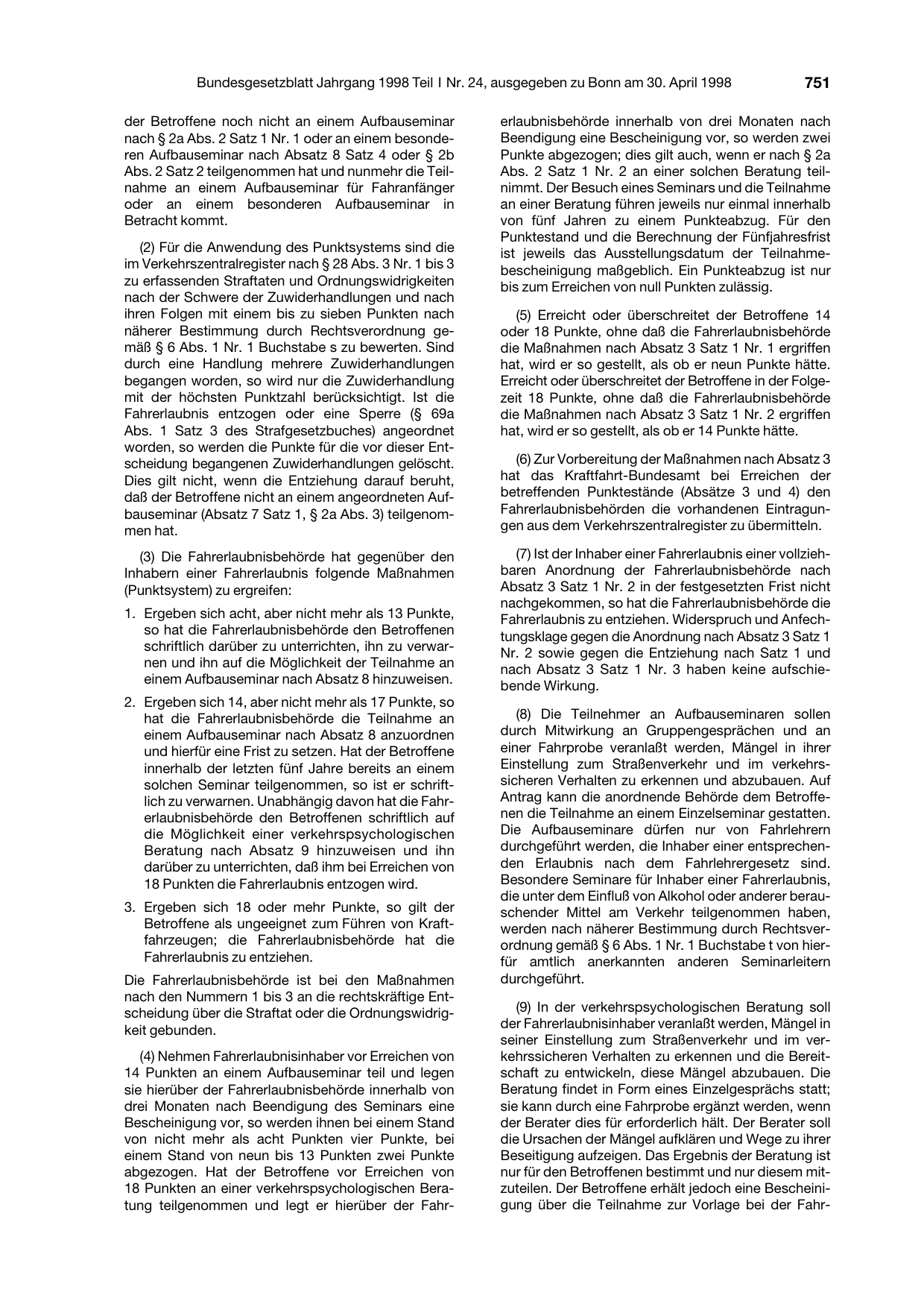 BGBl. 1998, Seite 751 — Originalseite als Abbildung
