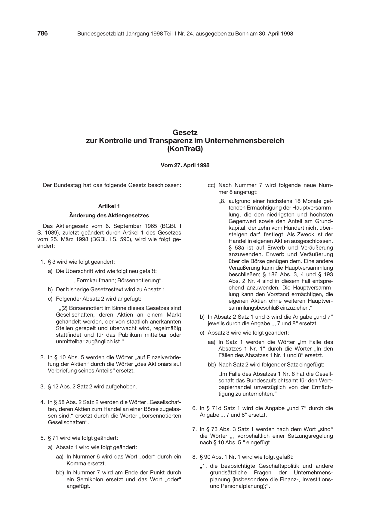 BGBl. 1998, Seite 786 — Originalseite als Abbildung