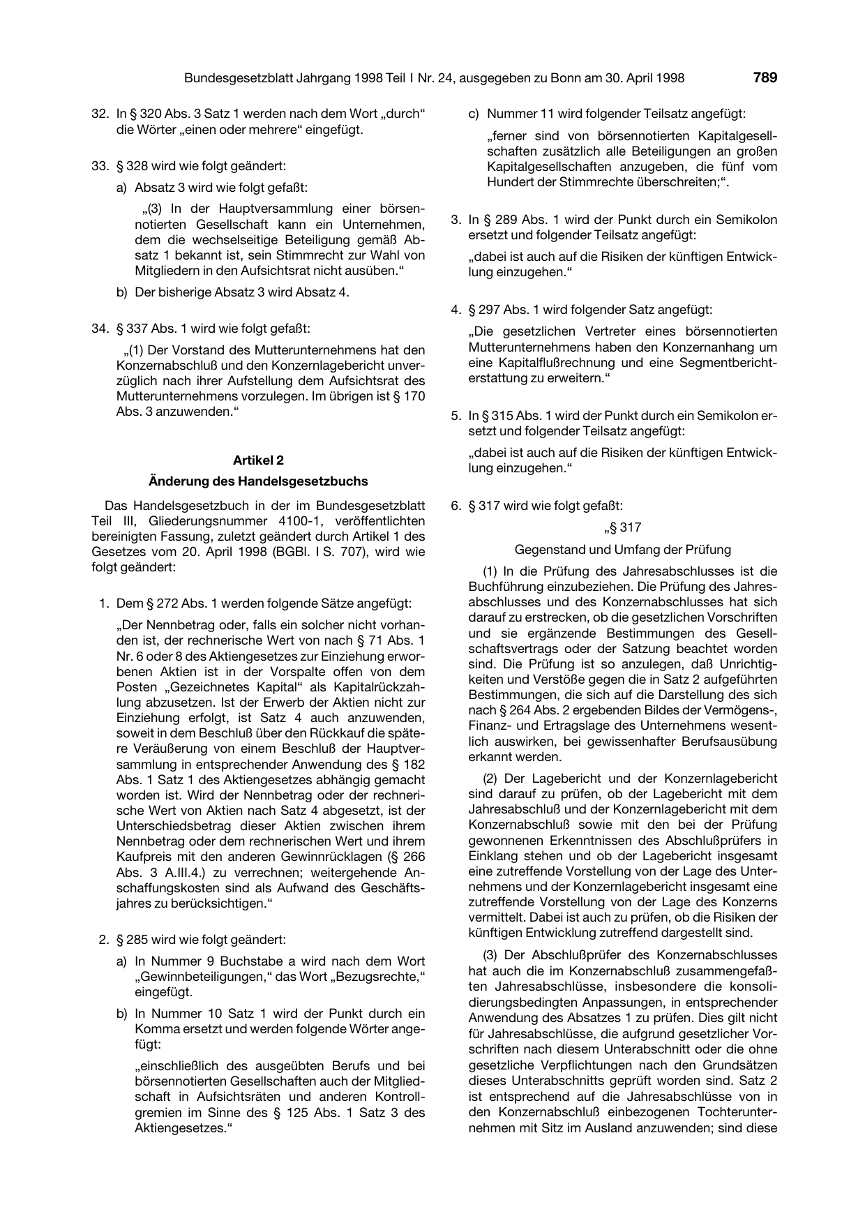 BGBl. 1998, Seite 789 — Originalseite als Abbildung
