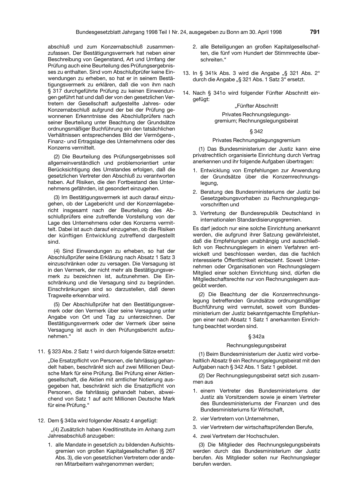 BGBl. 1998, Seite 791 — Originalseite als Abbildung