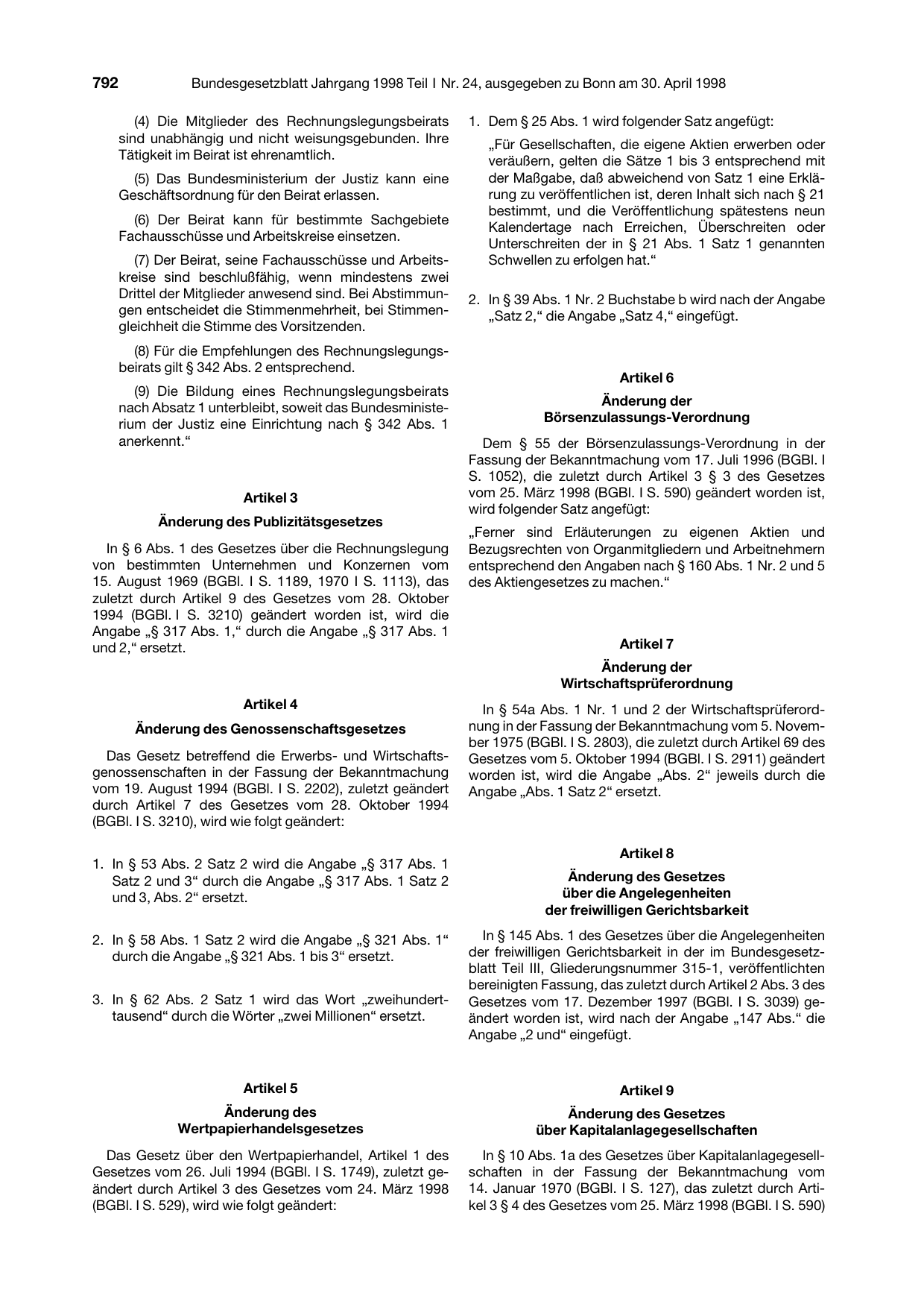 BGBl. 1998, Seite 792 — Originalseite als Abbildung