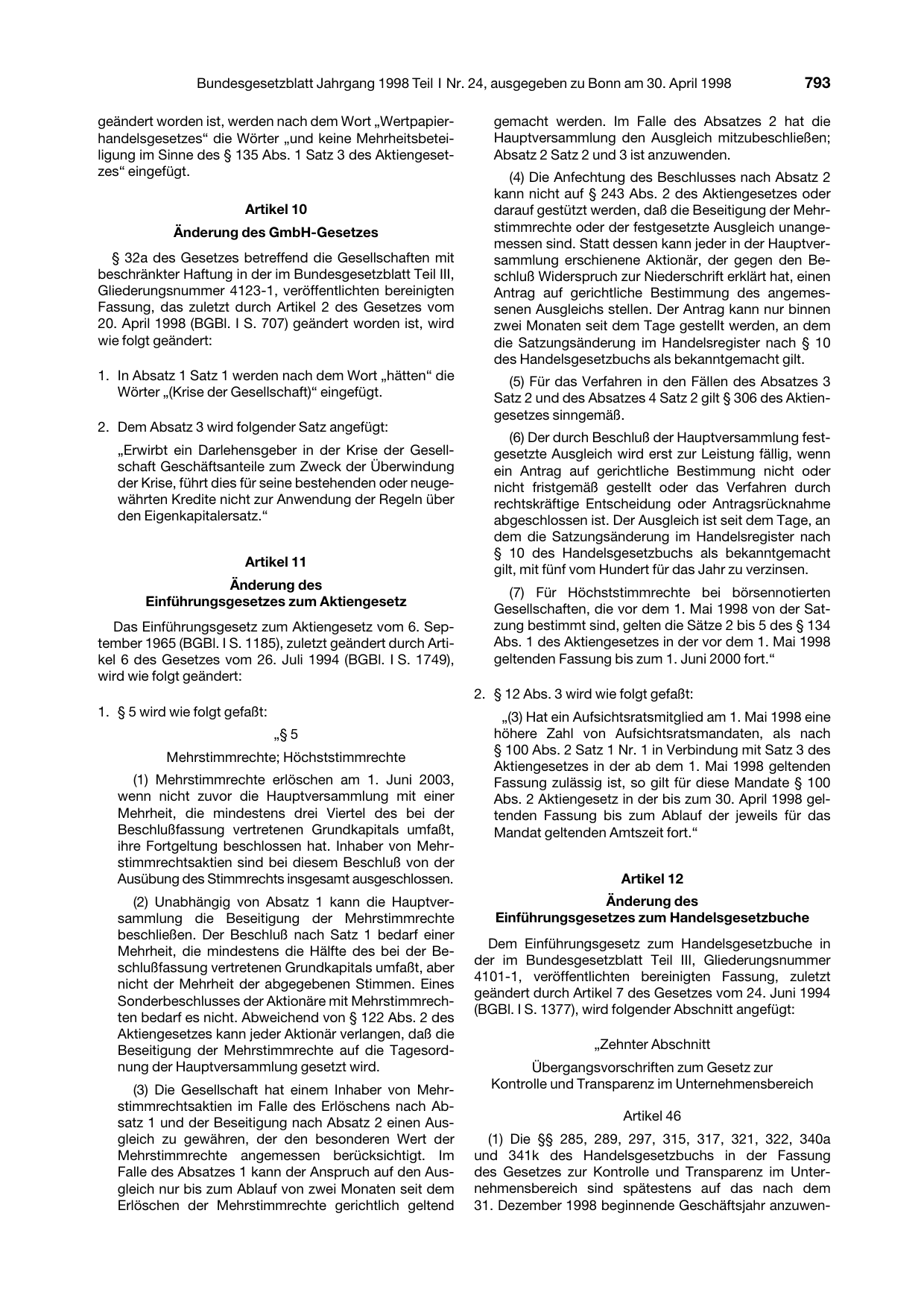 BGBl. 1998, Seite 793 — Originalseite als Abbildung