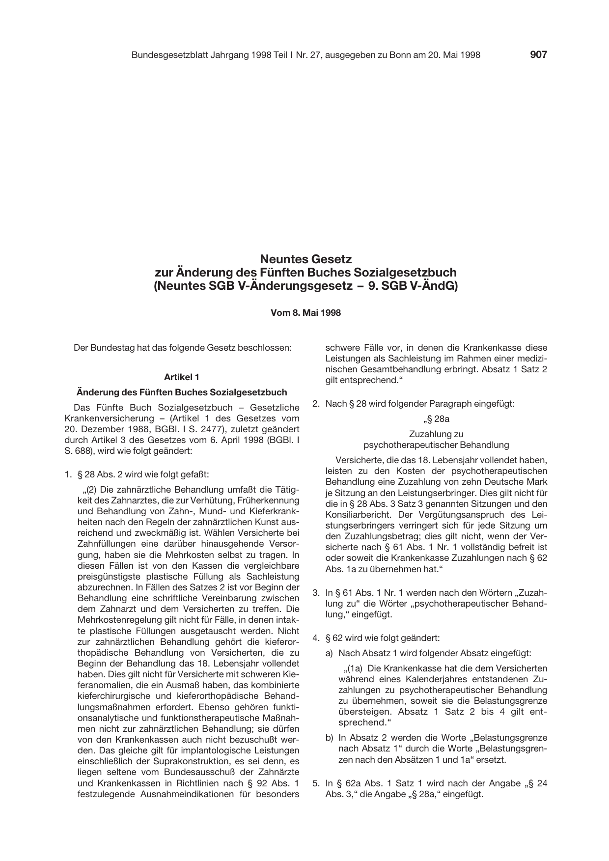 BGBl. 1998, Seite 907 — Originalseite als Abbildung