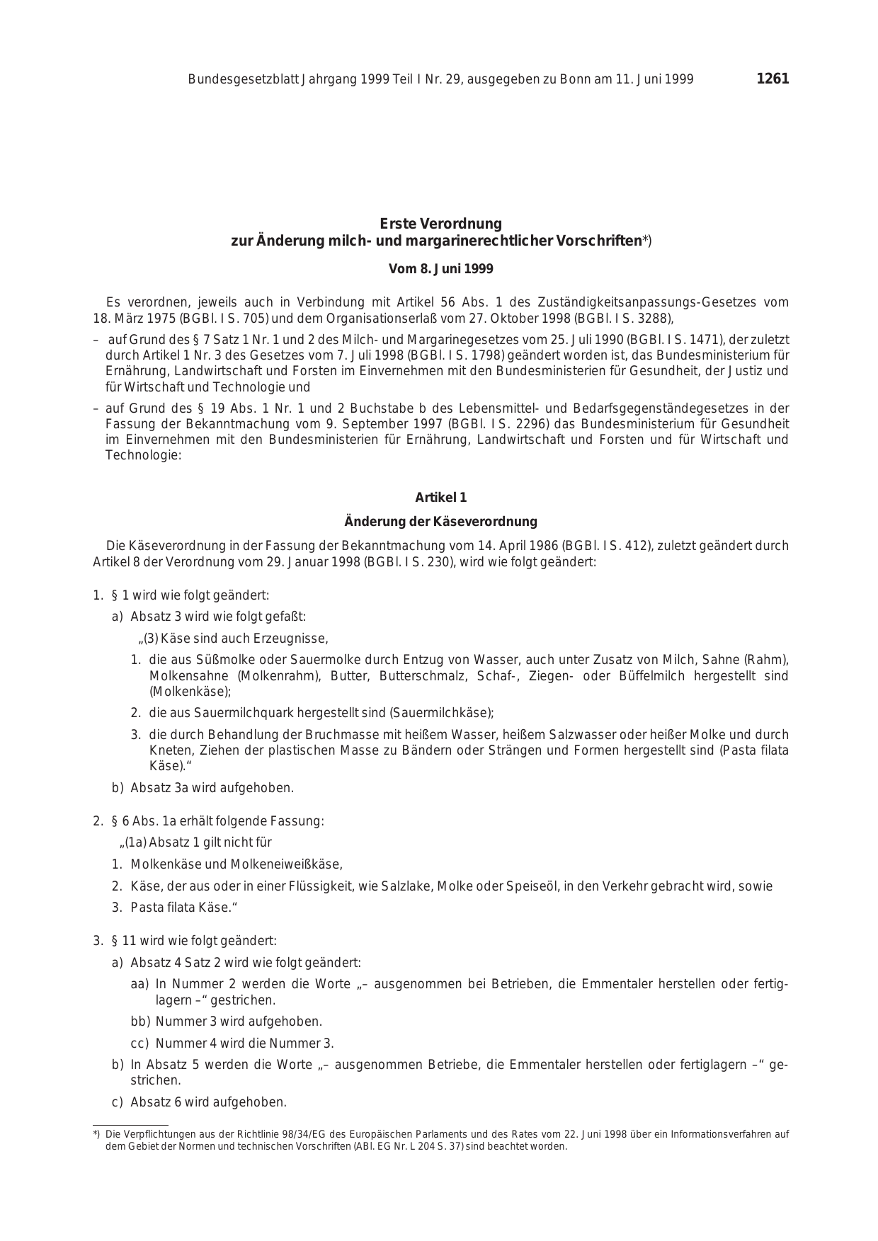 BGBl. 1999, Seite 1261 — Originalseite als Abbildung