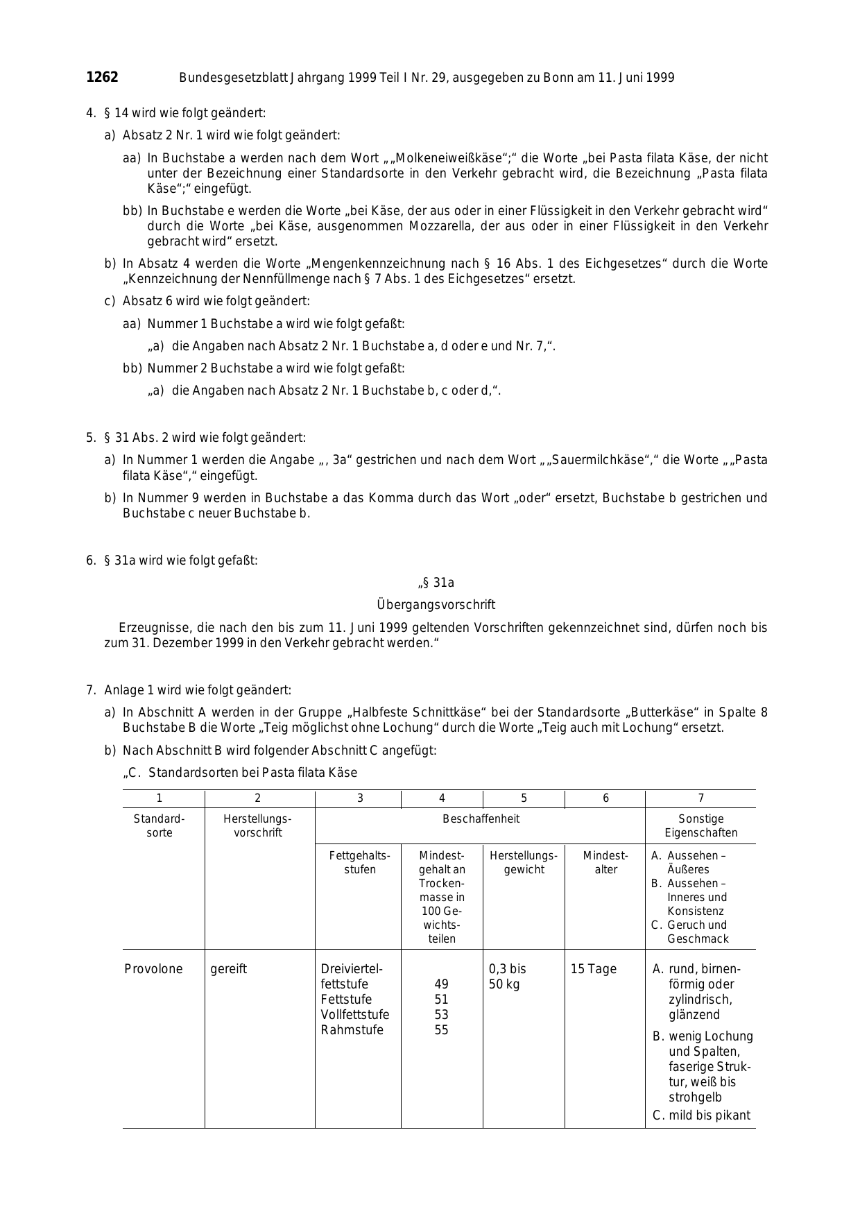 BGBl. 1999, Seite 1262 — Originalseite als Abbildung