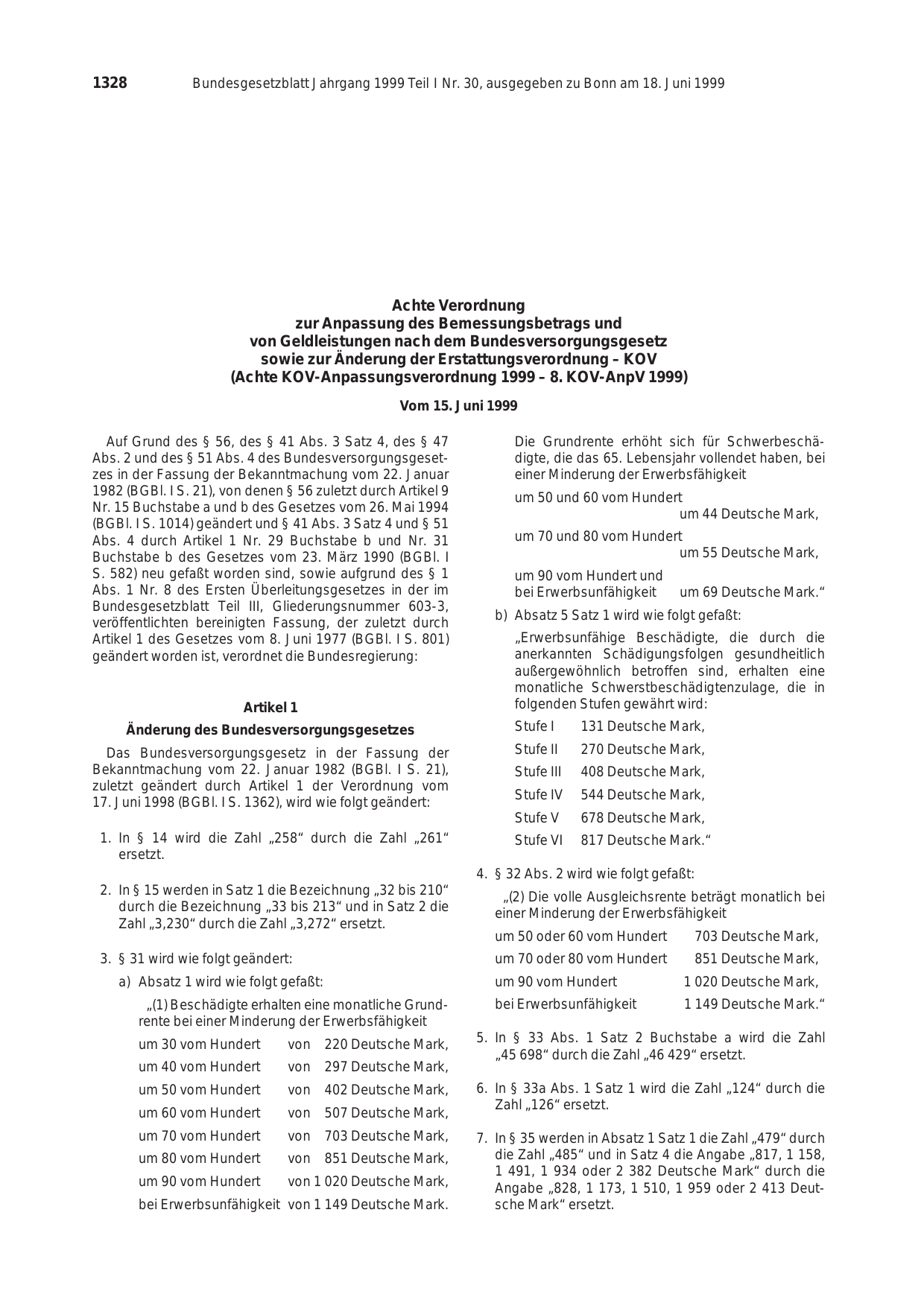 BGBl. 1999, Seite 1328 — Originalseite als Abbildung