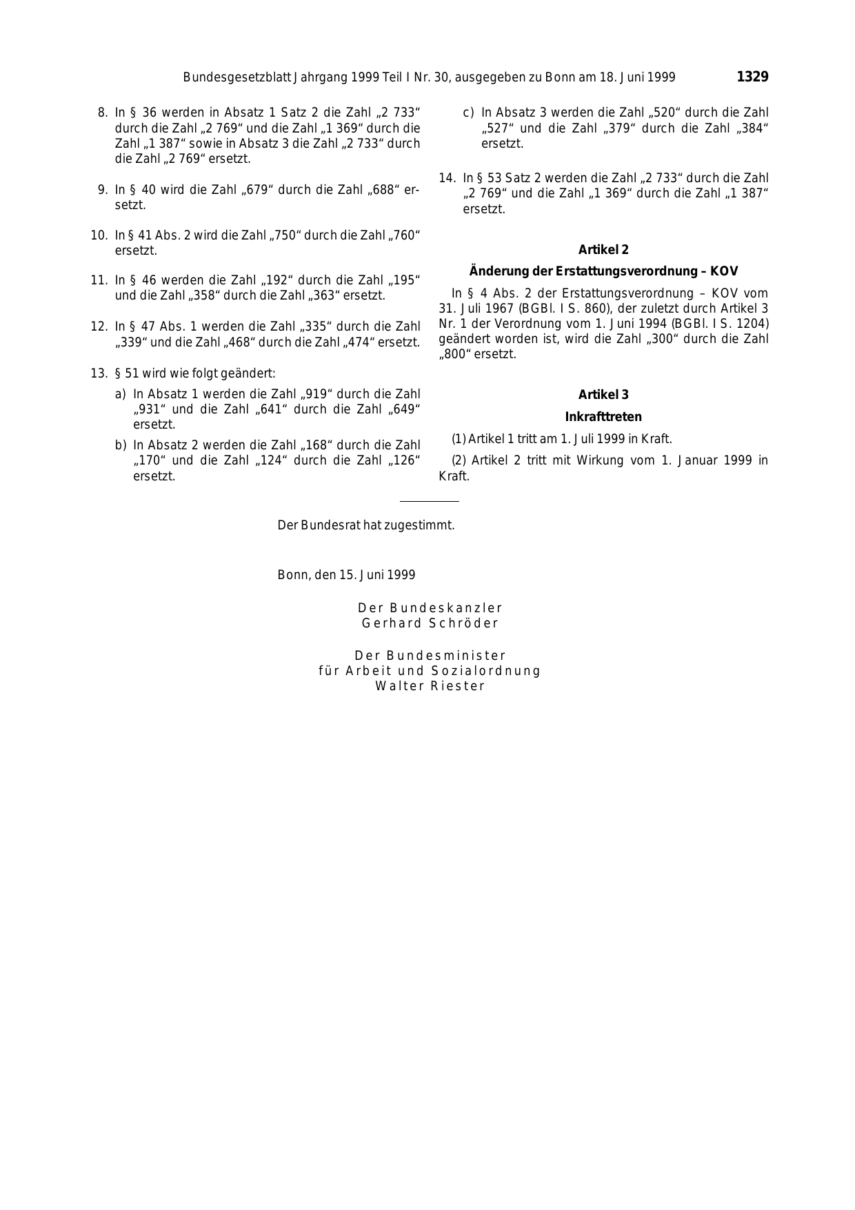 BGBl. 1999, Seite 1329 — Originalseite als Abbildung