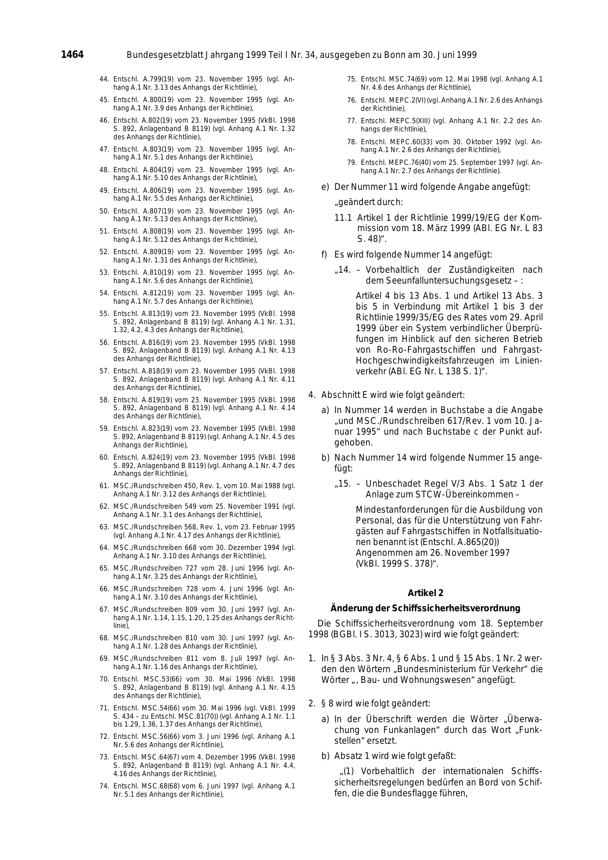 BGBl. 1999, Seite 1464 — Originalseite als Abbildung