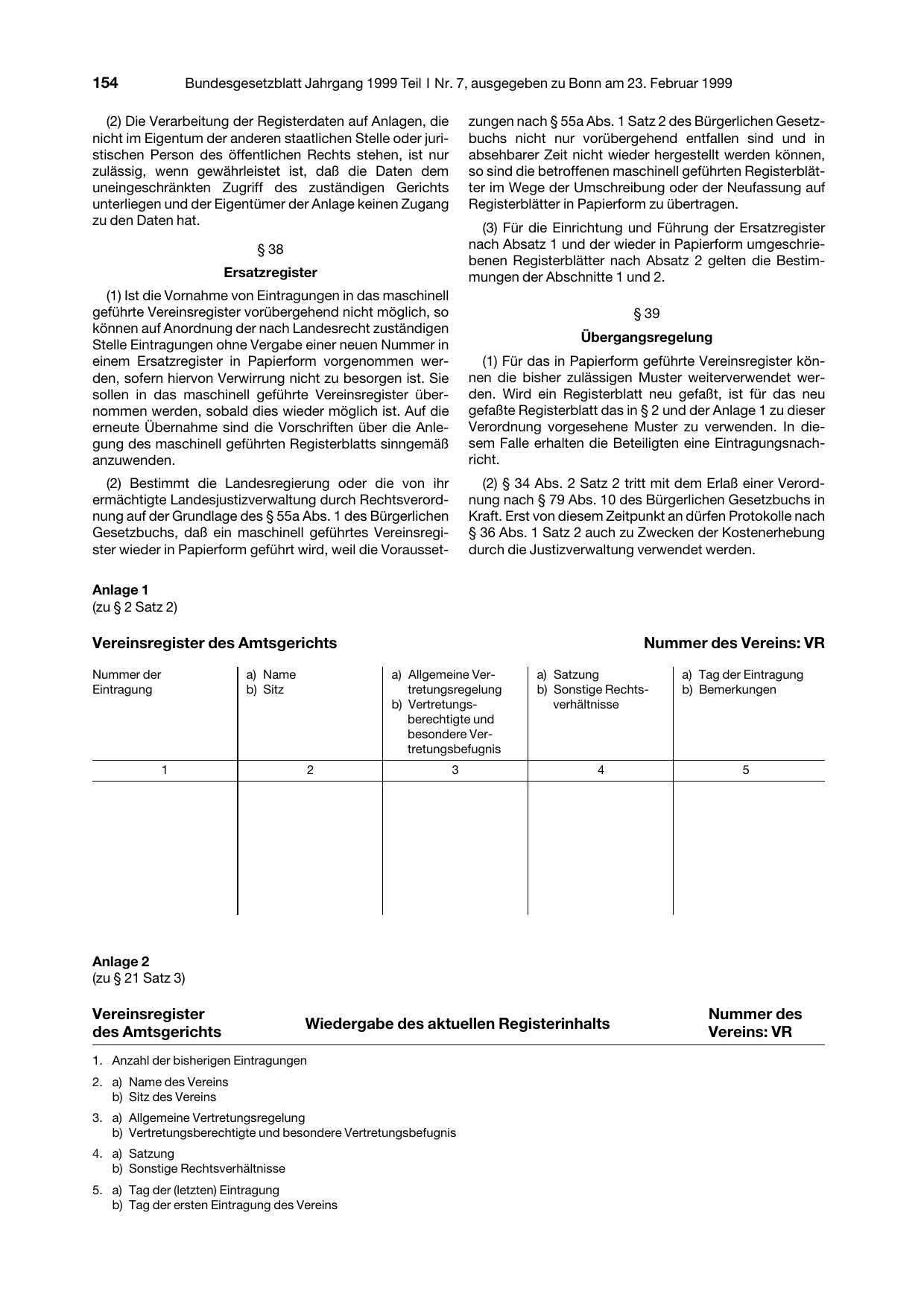 BGBl. 1999, Seite 154 — Originalseite als Abbildung