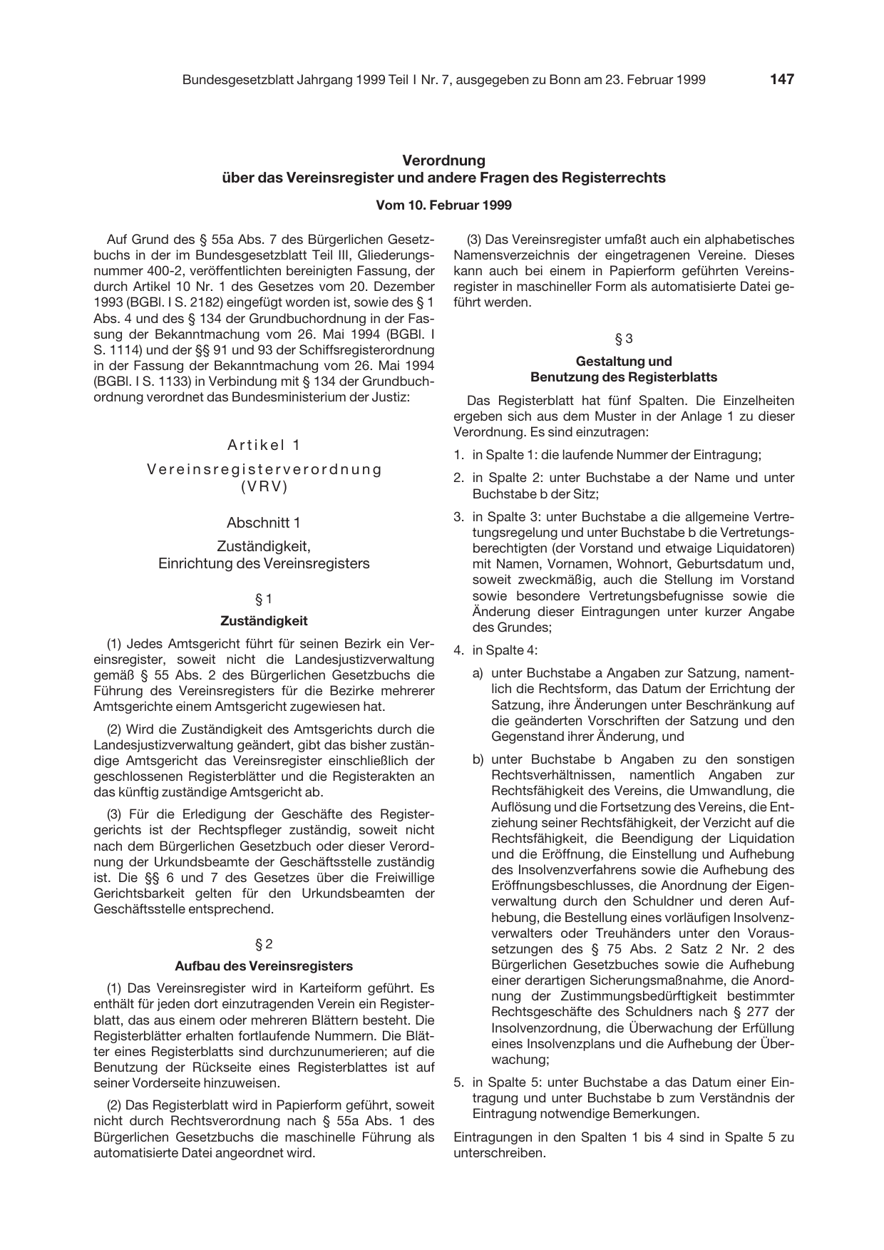 BGBl. 1999, Seite 147 — Originalseite als Abbildung