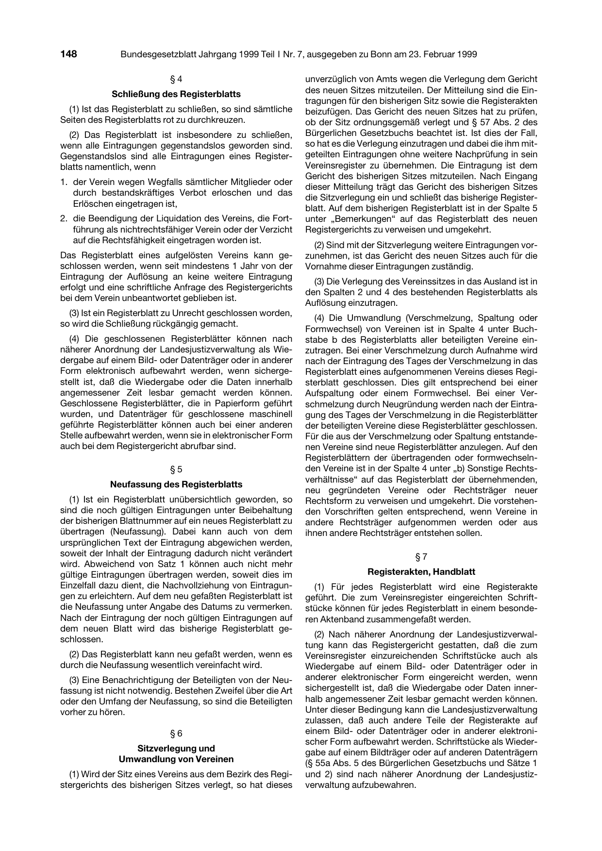 BGBl. 1999, Seite 148 — Originalseite als Abbildung