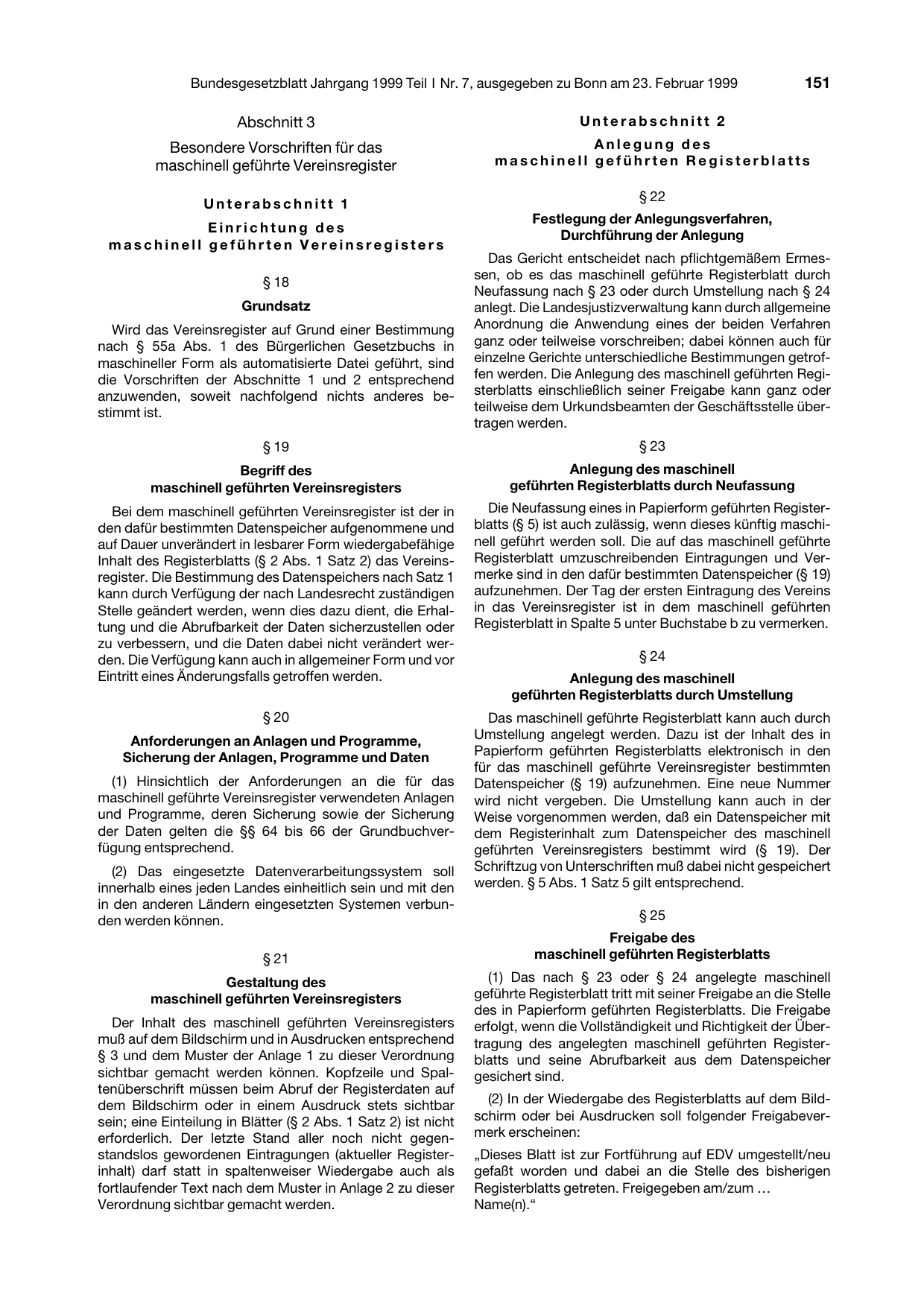 BGBl. 1999, Seite 151 — Originalseite als Abbildung