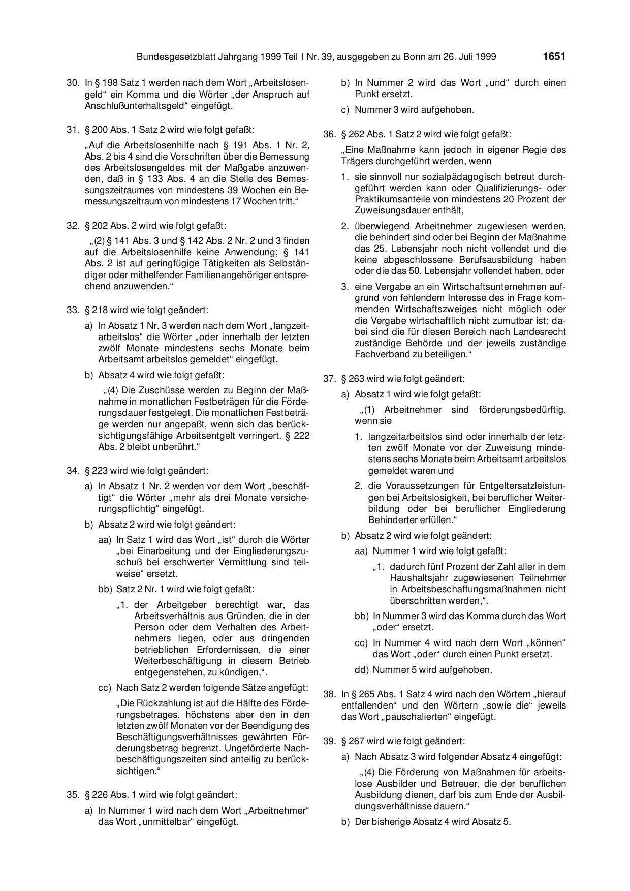 BGBl. 1999, Seite 1651 — Originalseite als Abbildung