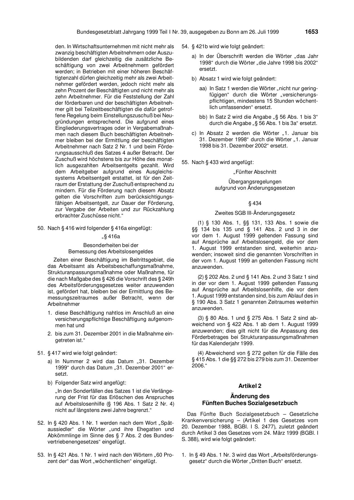 BGBl. 1999, Seite 1653 — Originalseite als Abbildung