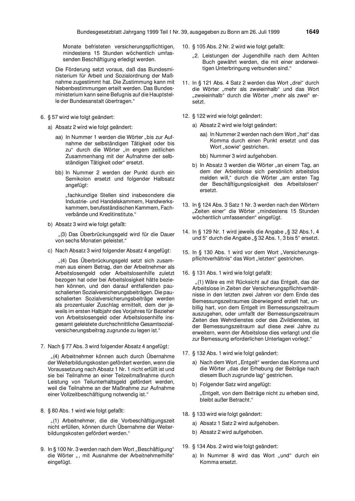 BGBl. 1999, Seite 1649 — Originalseite als Abbildung