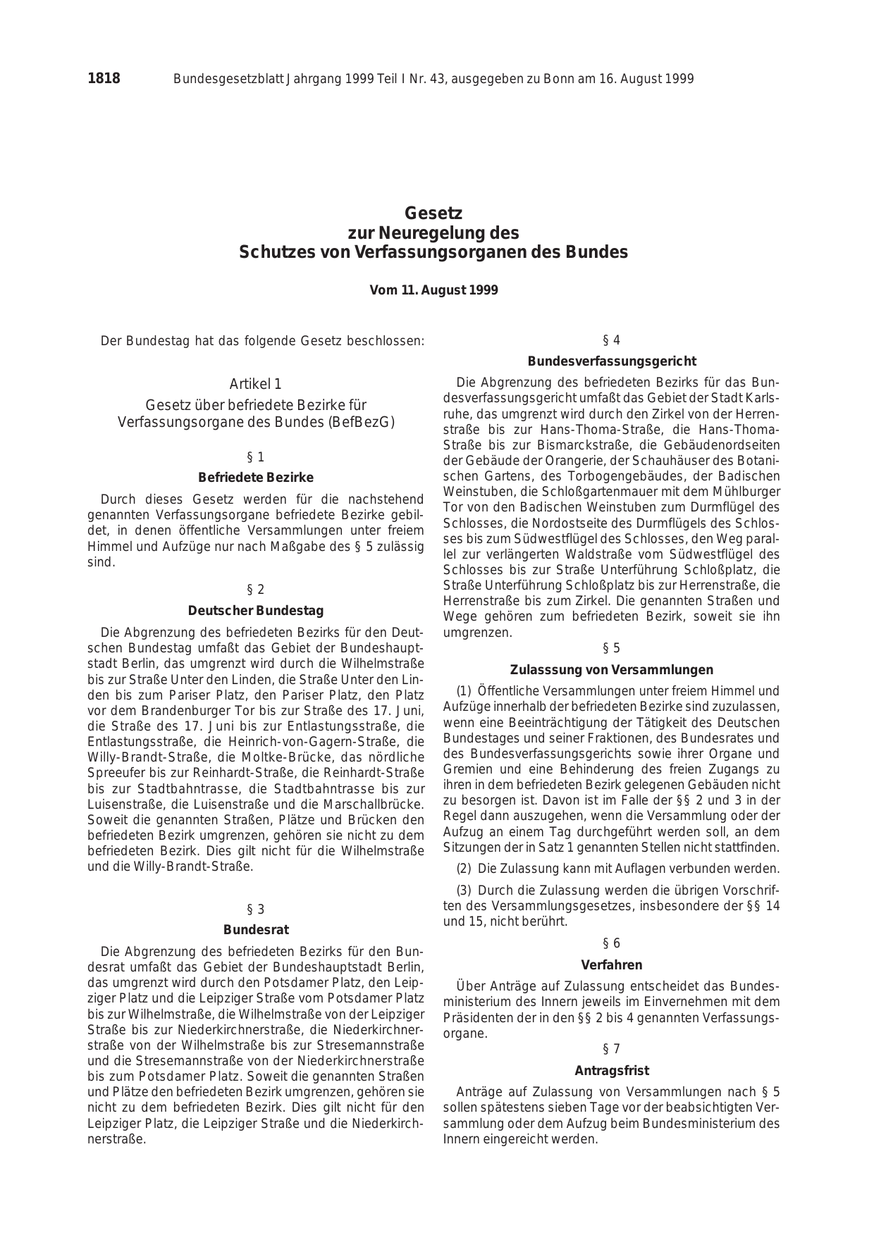 BGBl. 1999, Seite 1818 — Originalseite als Abbildung