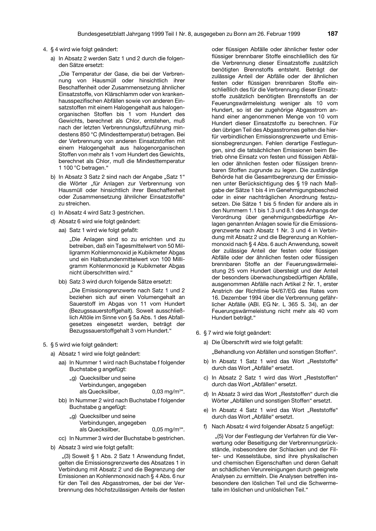 BGBl. 1999, Seite 187 — Originalseite als Abbildung