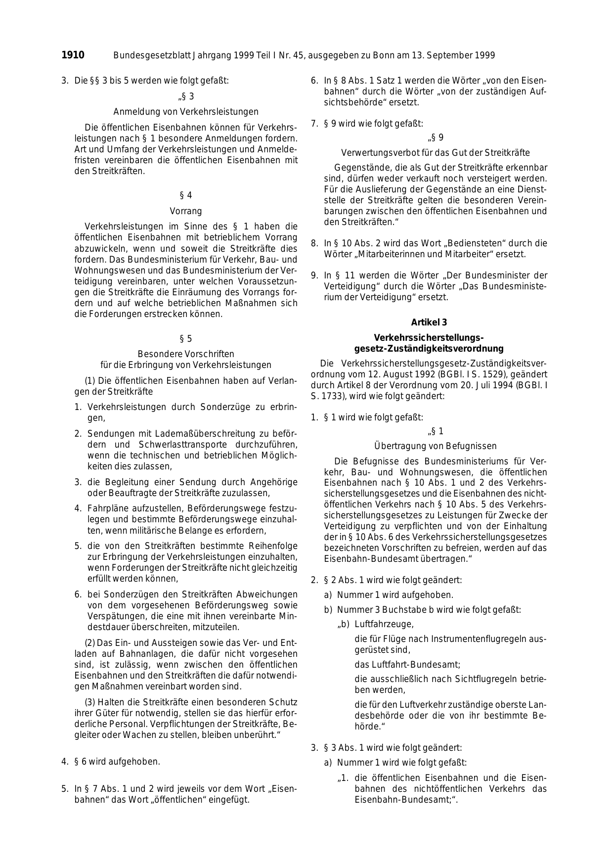 BGBl. 1999, Seite 1910 — Originalseite als Abbildung
