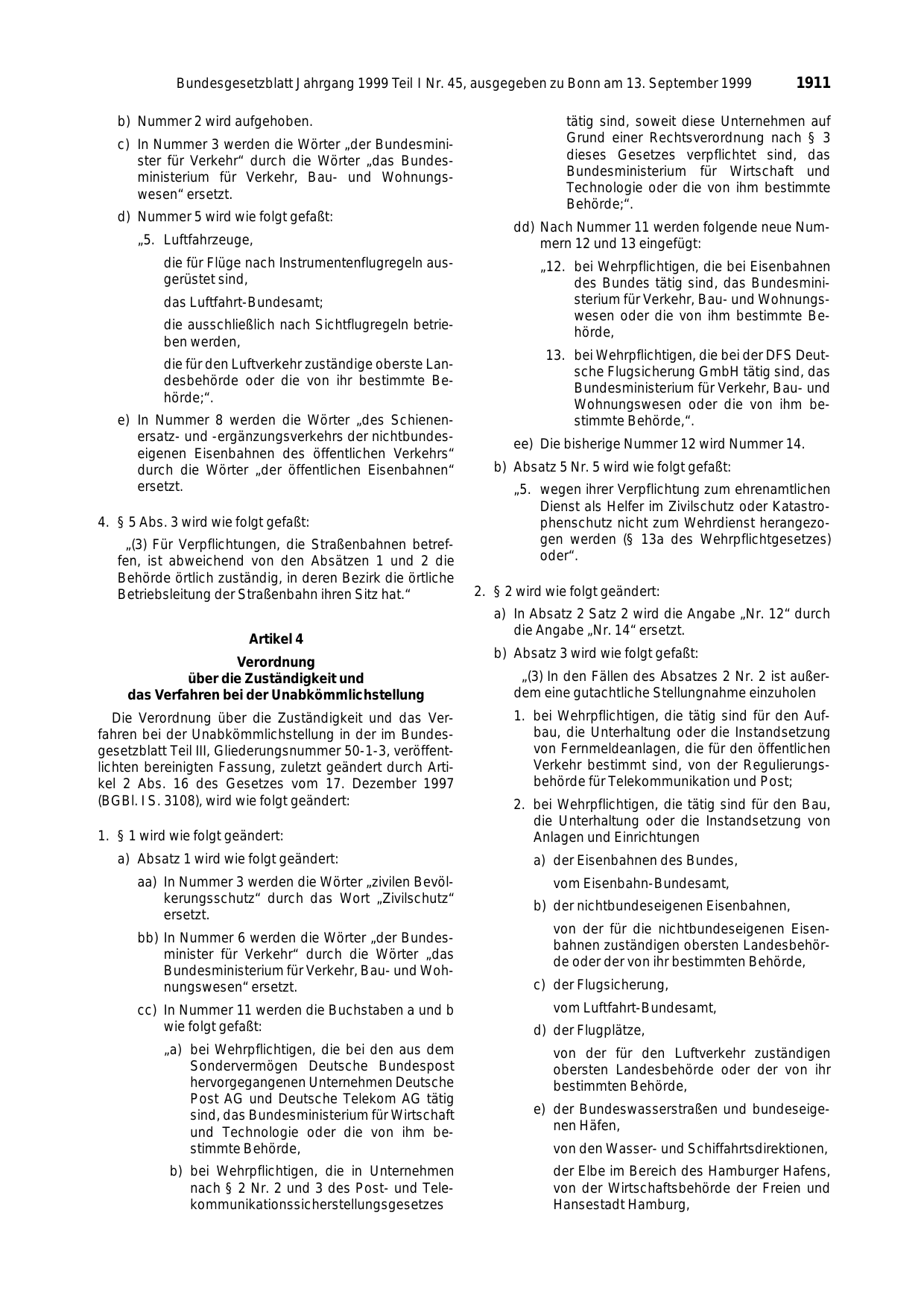 BGBl. 1999, Seite 1911 — Originalseite als Abbildung