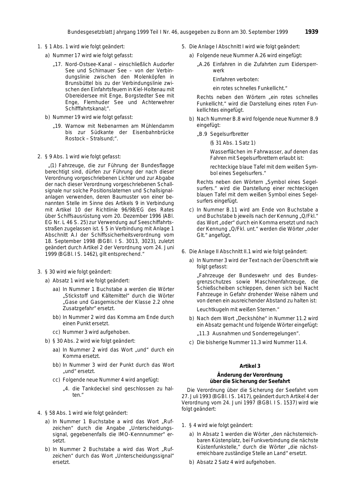 BGBl. 1999, Seite 1939 — Originalseite als Abbildung