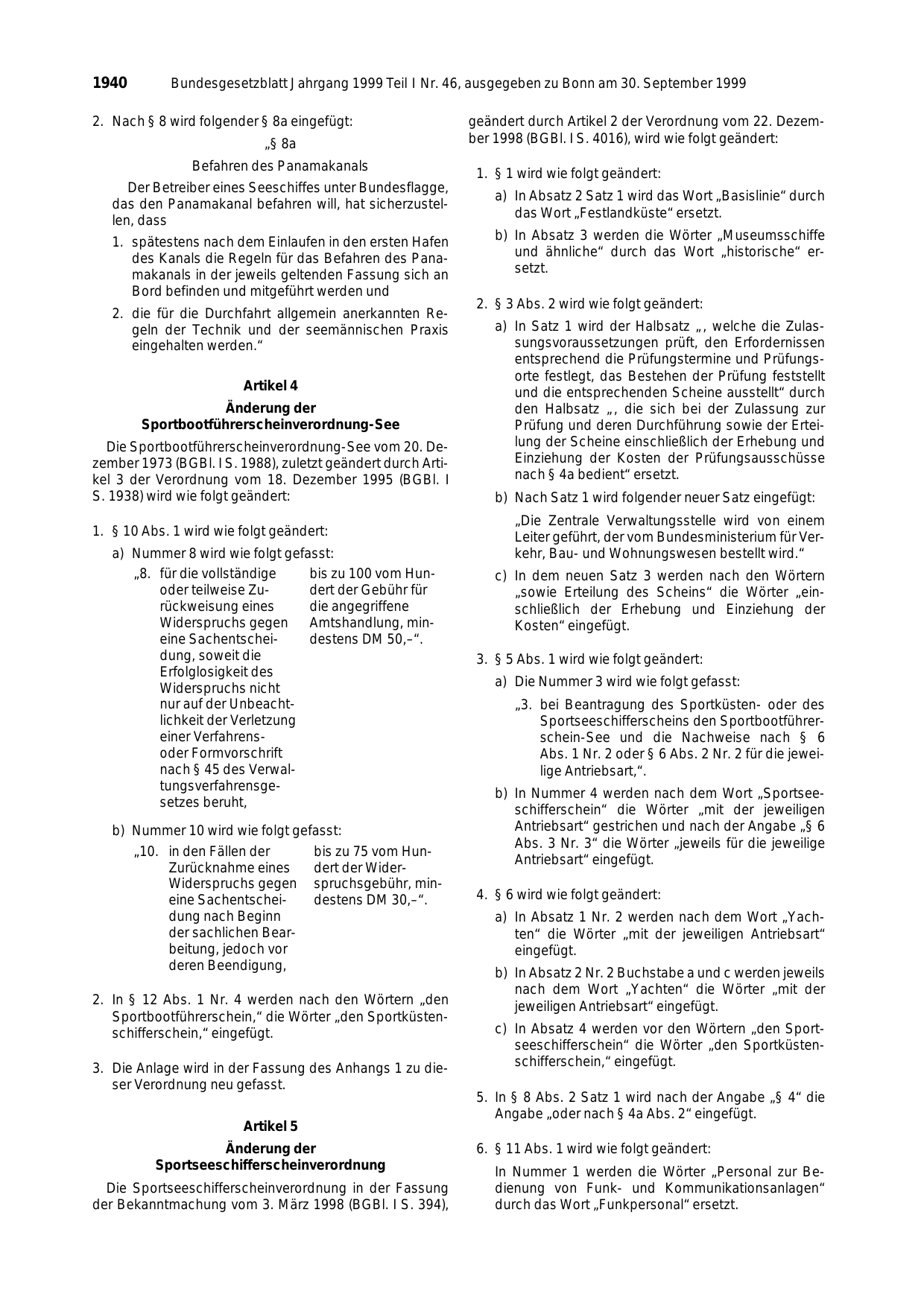 BGBl. 1999, Seite 1940 — Originalseite als Abbildung