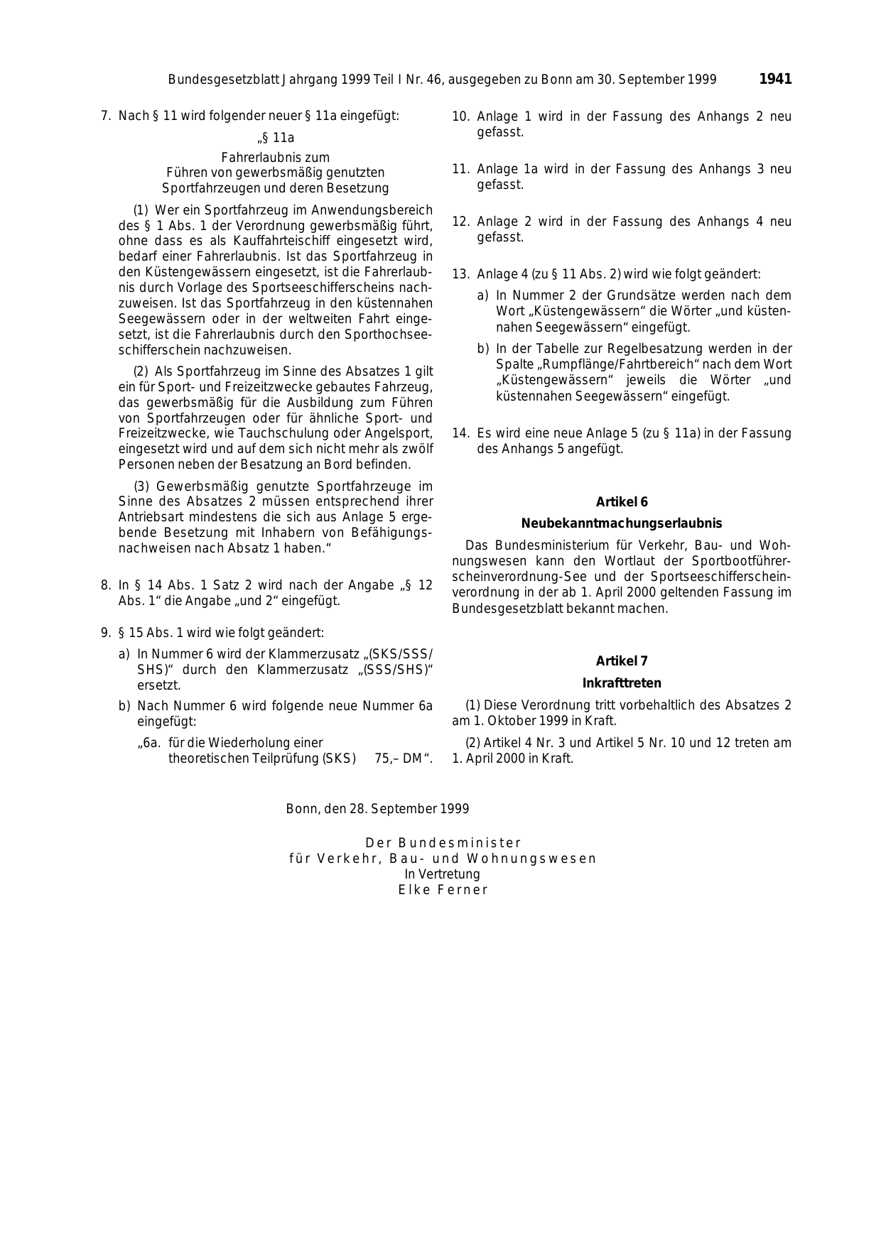 BGBl. 1999, Seite 1941 — Originalseite als Abbildung