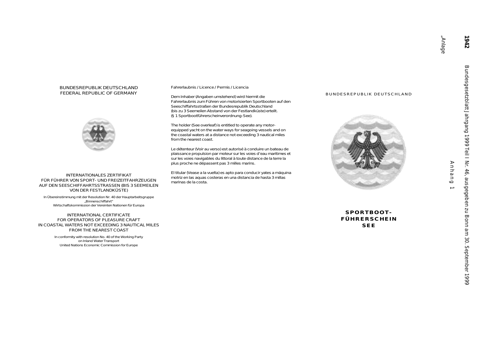 BGBl. 1999, Seite 1942 — Originalseite als Abbildung