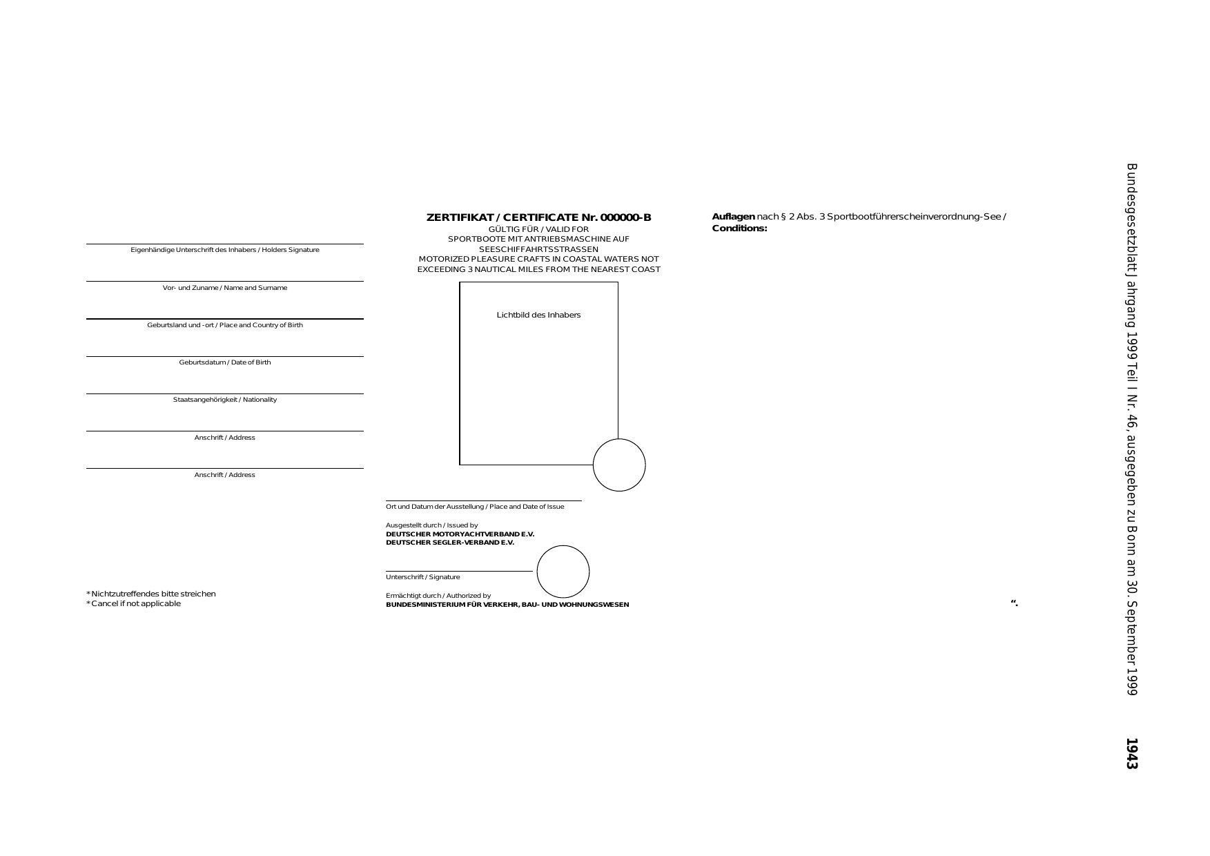 BGBl. 1999, Seite 1943 — Originalseite als Abbildung