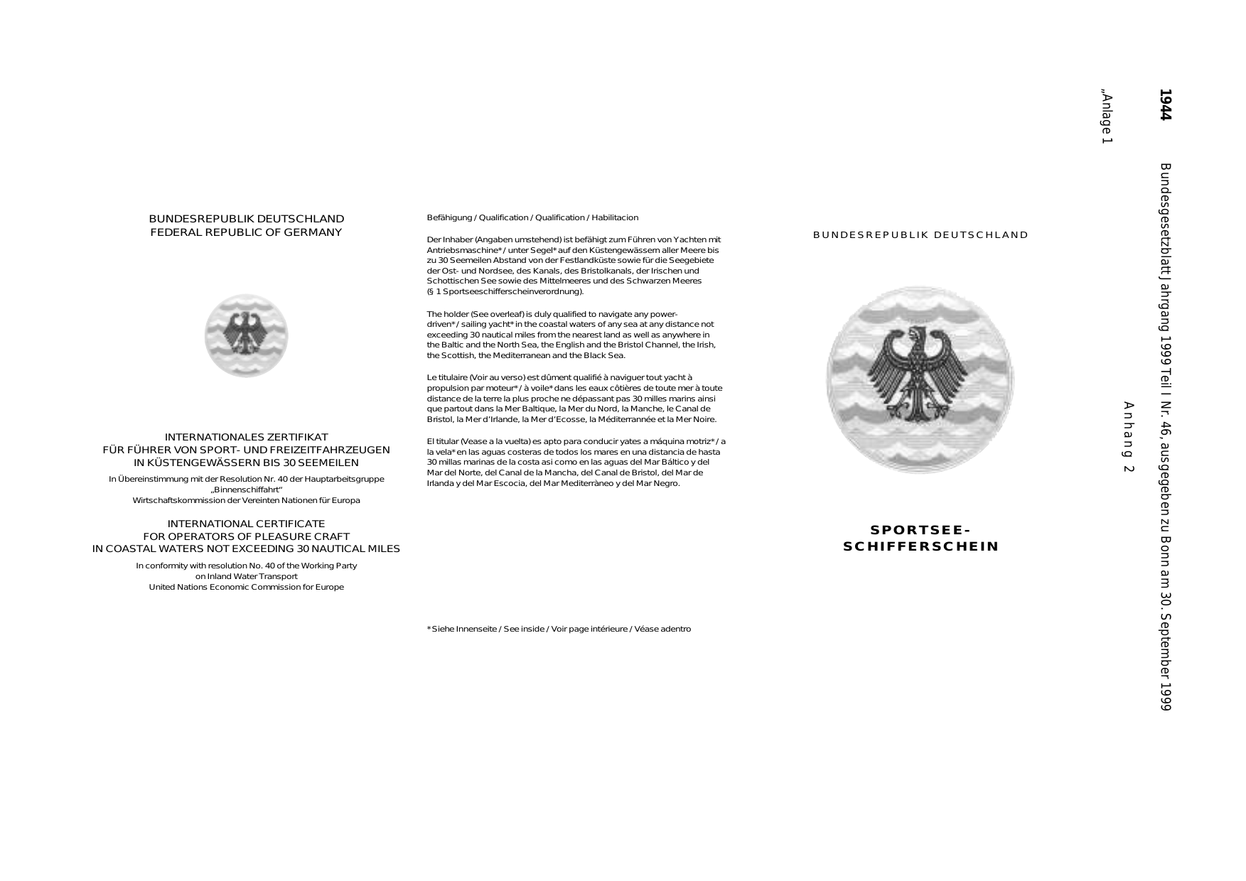 BGBl. 1999, Seite 1944 — Originalseite als Abbildung