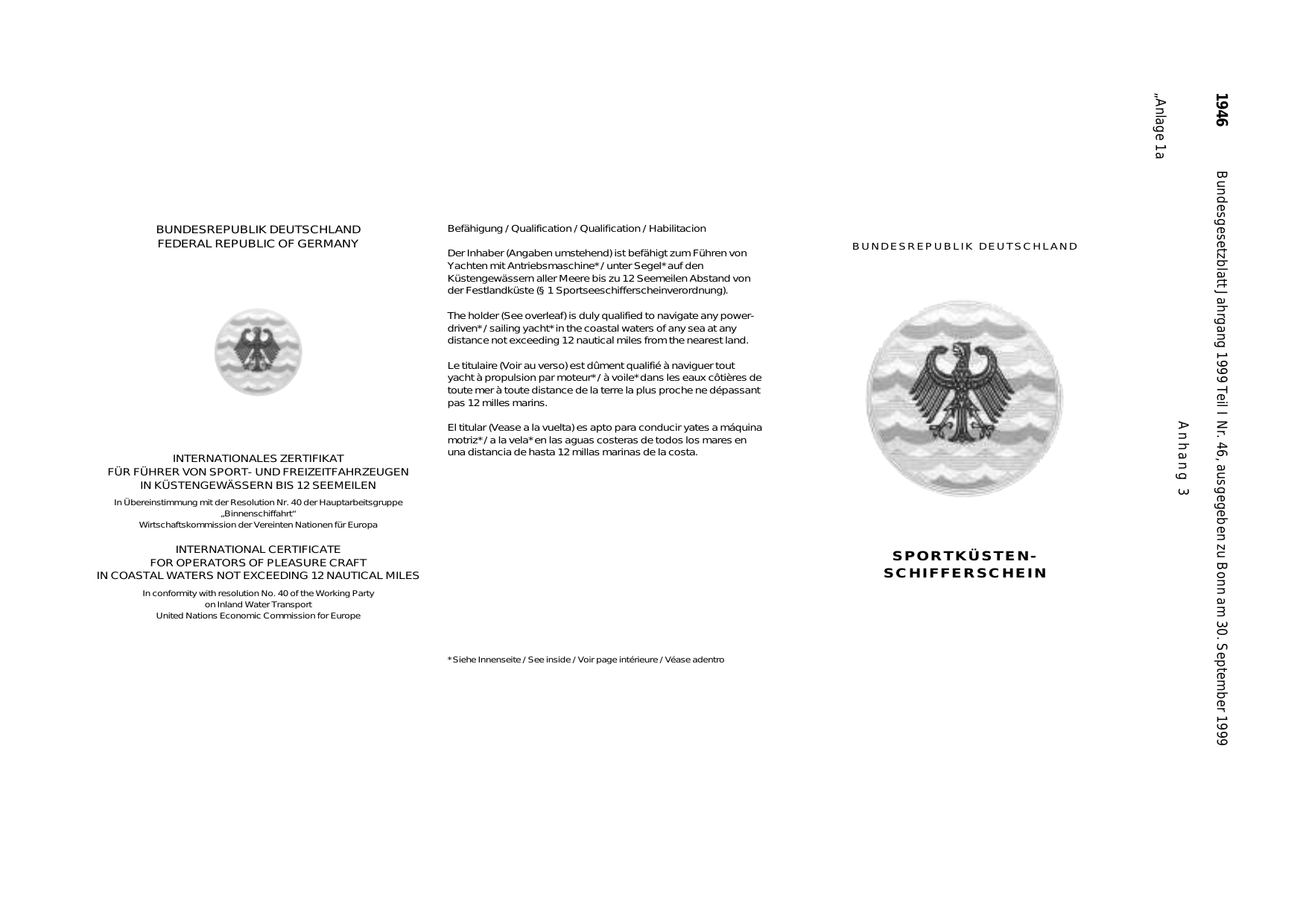 BGBl. 1999, Seite 1946 — Originalseite als Abbildung