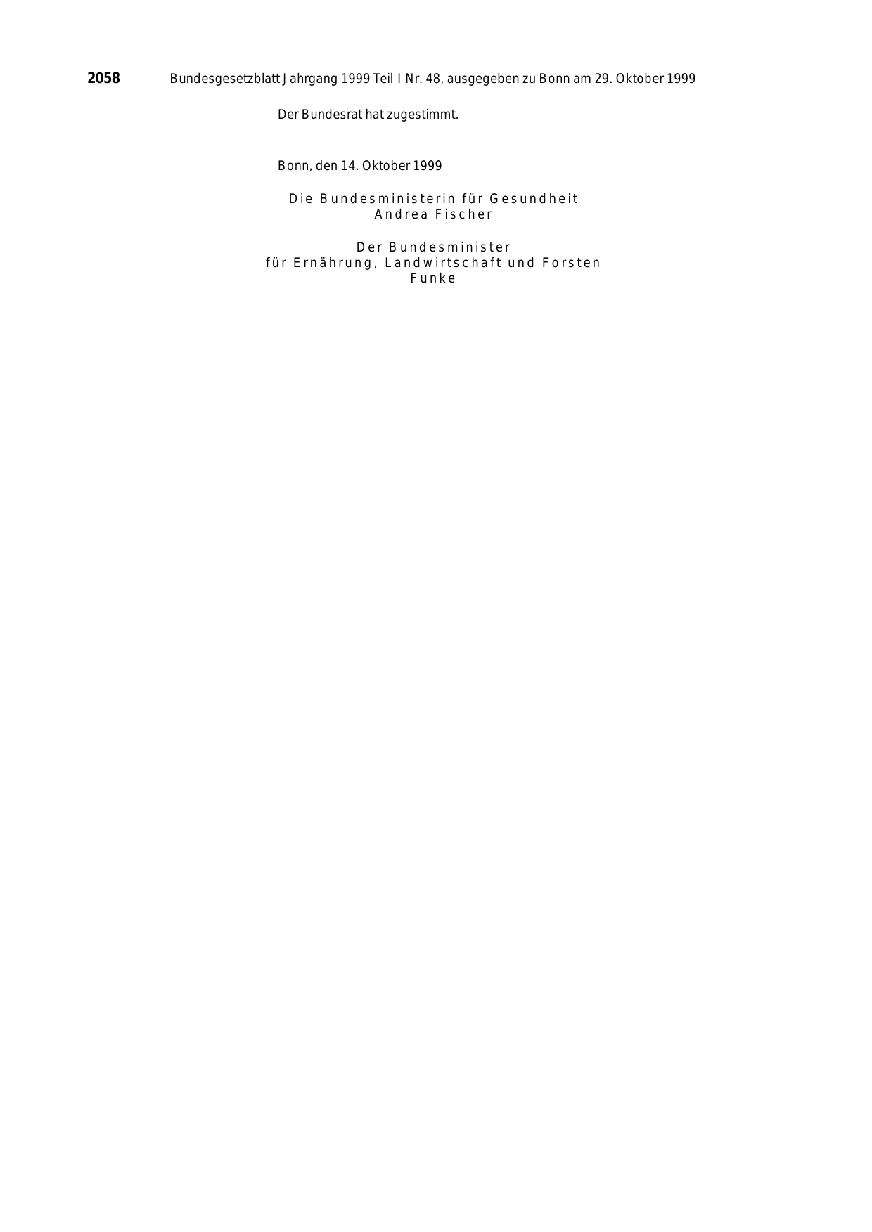 BGBl. 1999, Seite 2058 — Originalseite als Abbildung