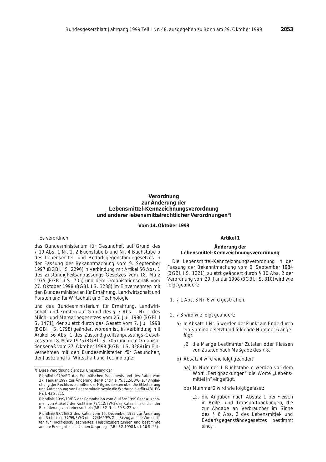 BGBl. 1999, Seite 2053 — Originalseite als Abbildung