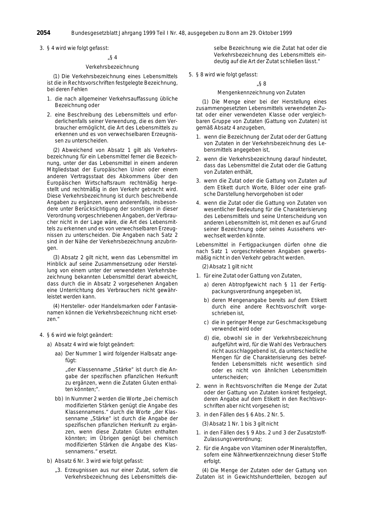 BGBl. 1999, Seite 2054 — Originalseite als Abbildung