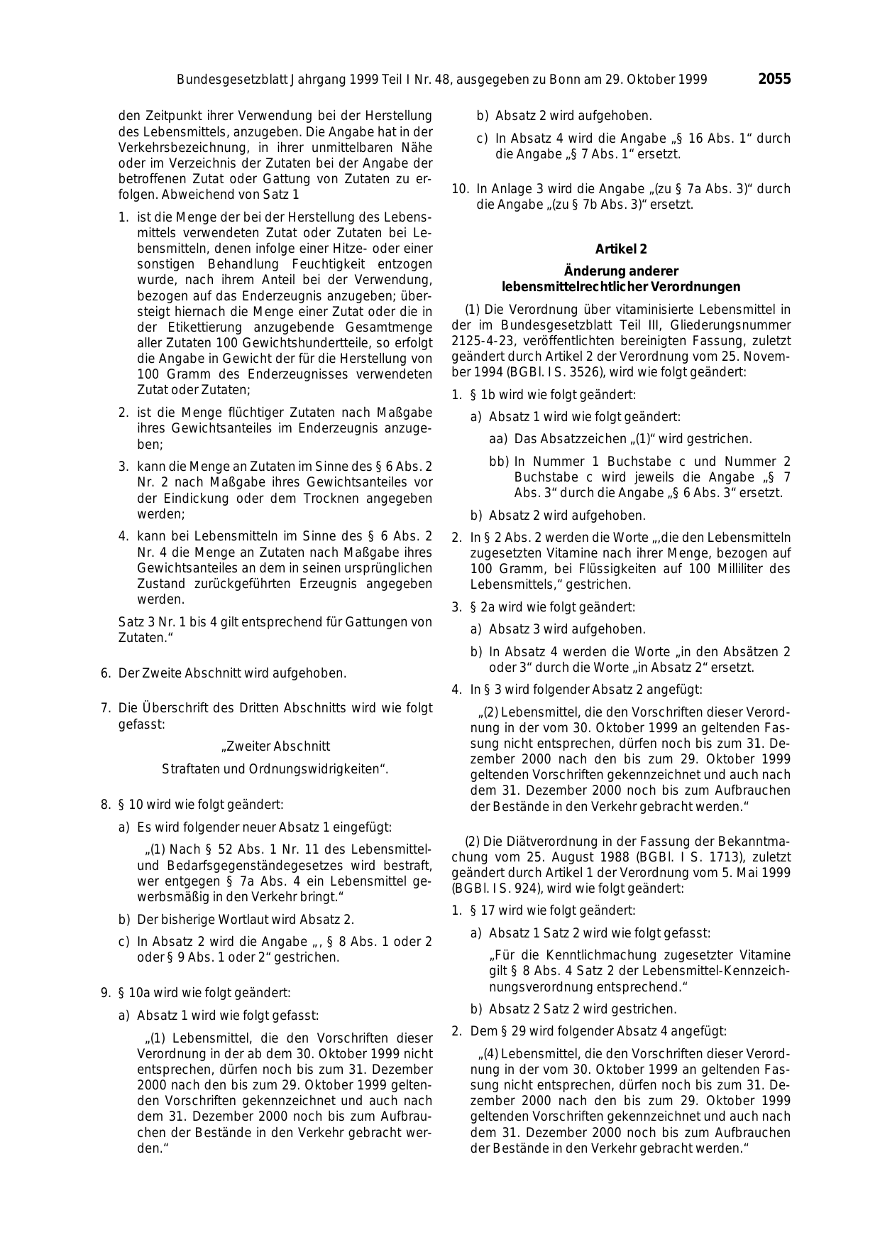 BGBl. 1999, Seite 2055 — Originalseite als Abbildung
