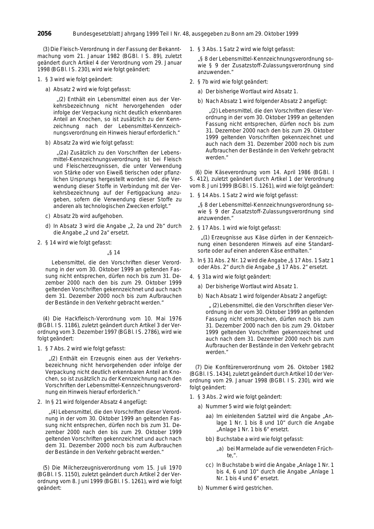 BGBl. 1999, Seite 2056 — Originalseite als Abbildung