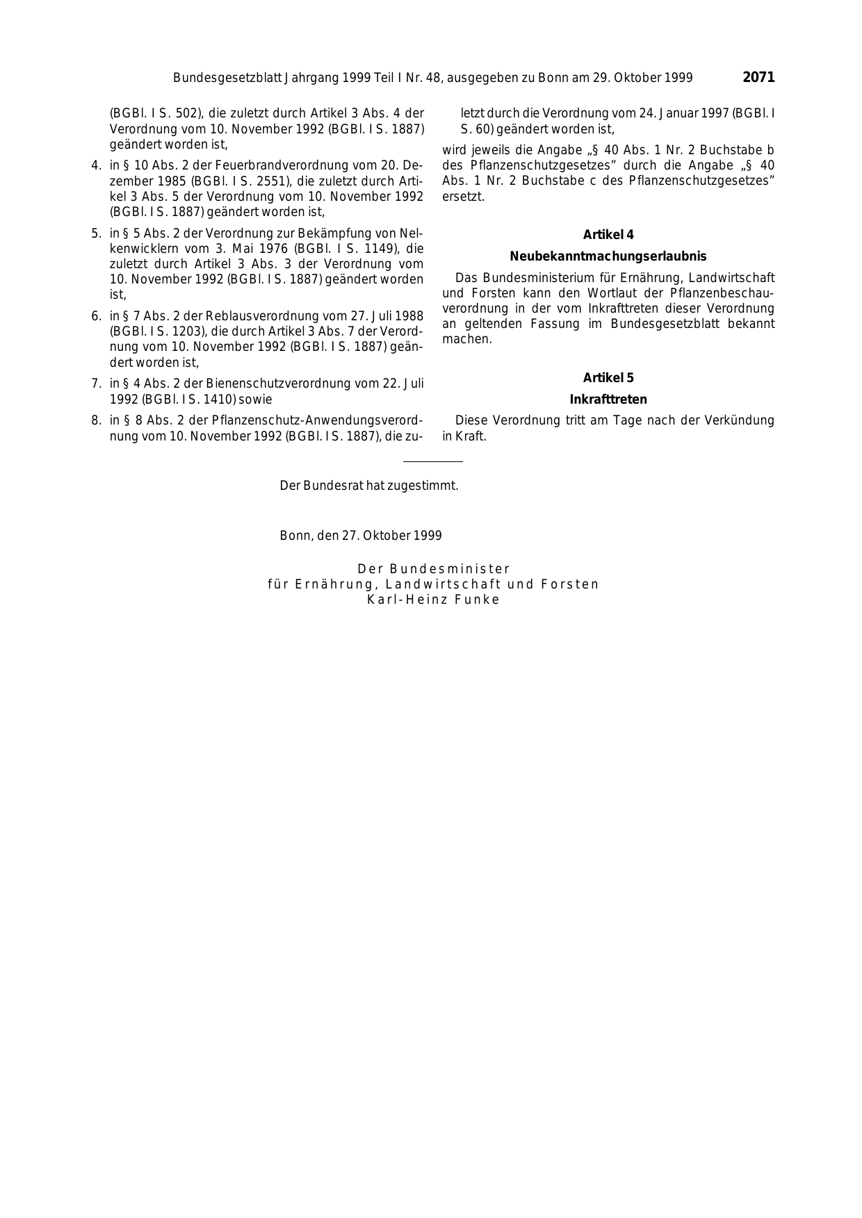 BGBl. 1999, Seite 2071 — Originalseite als Abbildung
